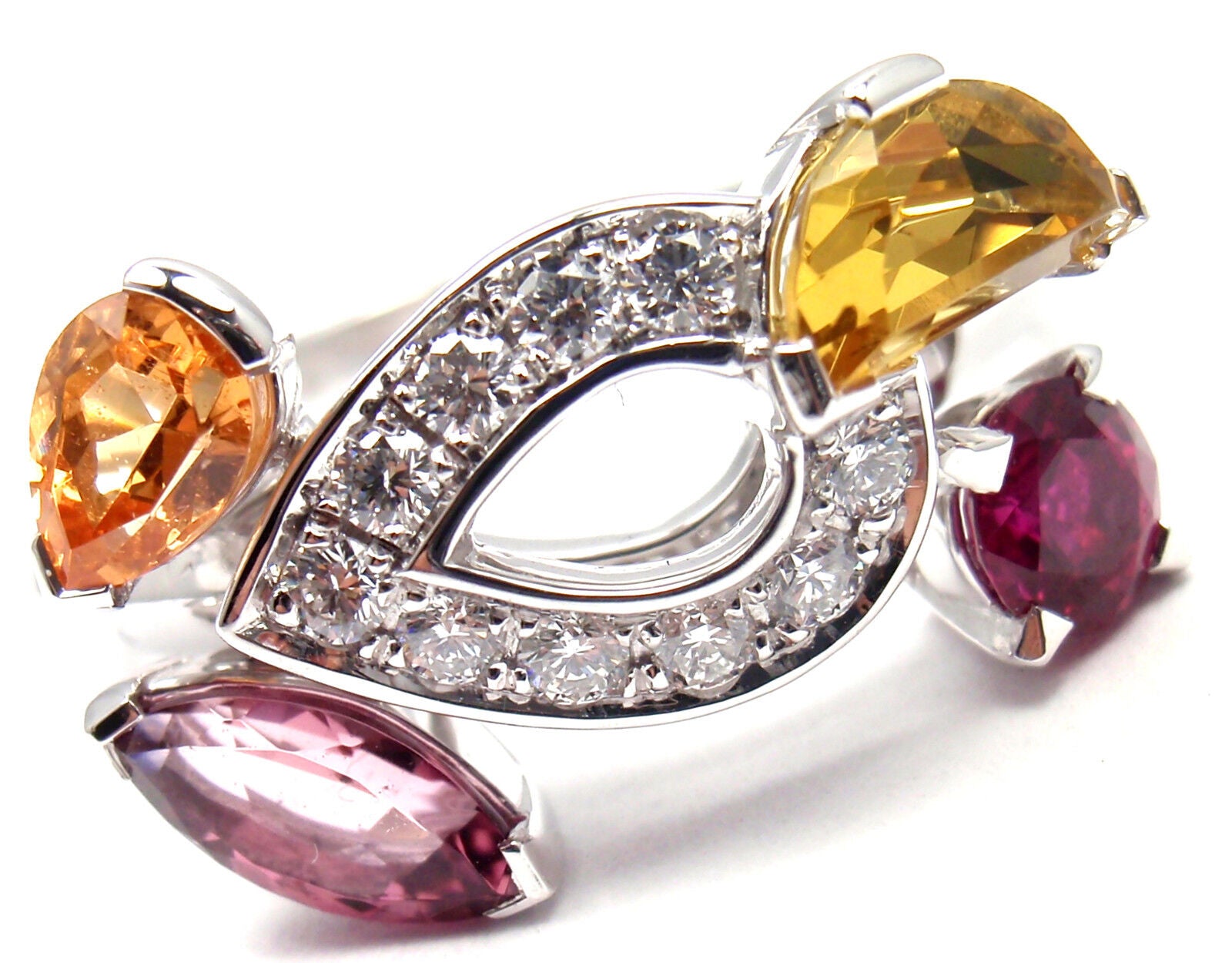 Authentic CARTIER Sorbet 18k White Gold Diamond Tourmaline Sapphire Ring Size 50 | Fortrove