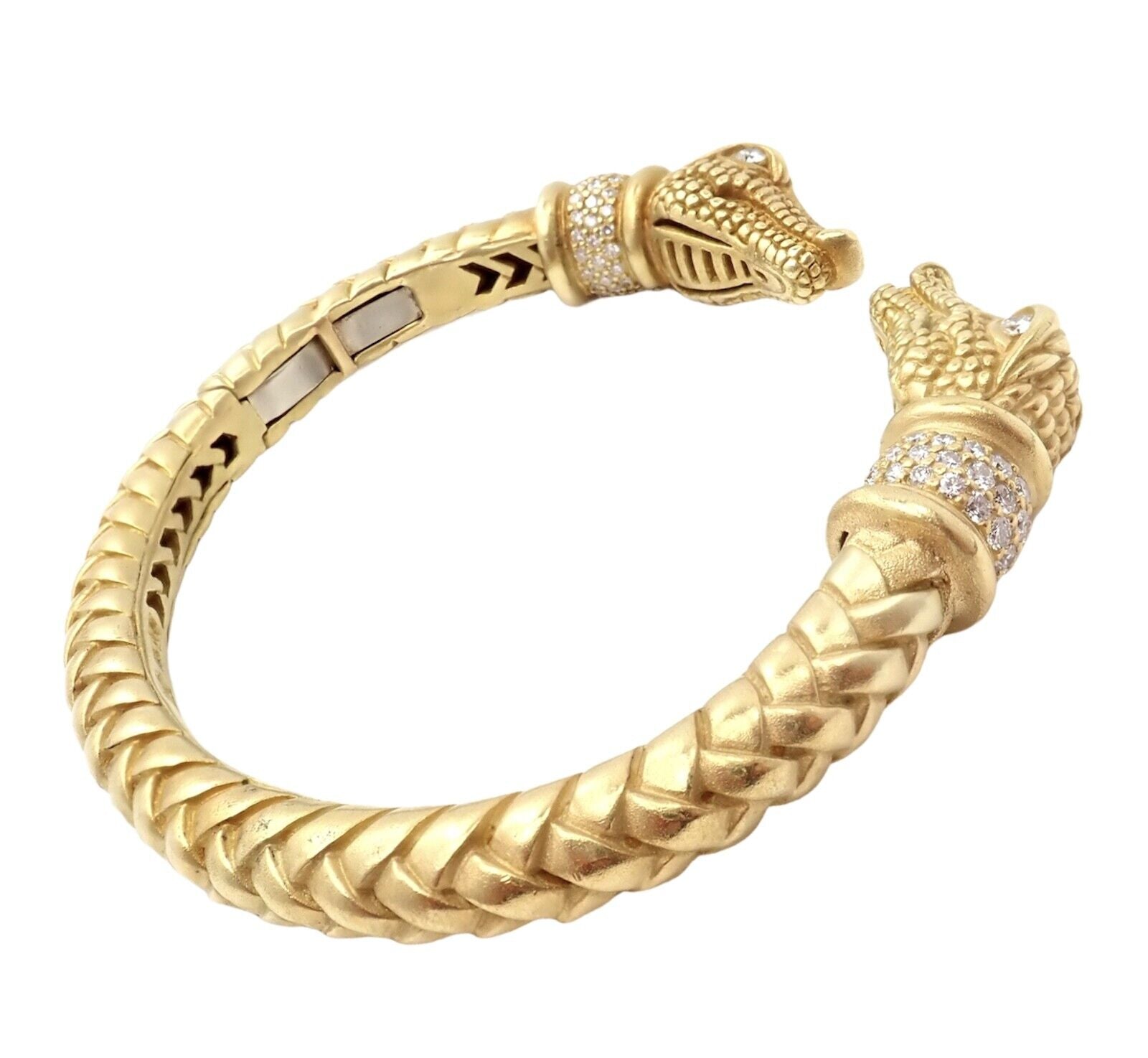 Authentic! Kieselstein Cord 18k Yellow Gold Diamond Two Alligator Heads Bracelet | Fortrove