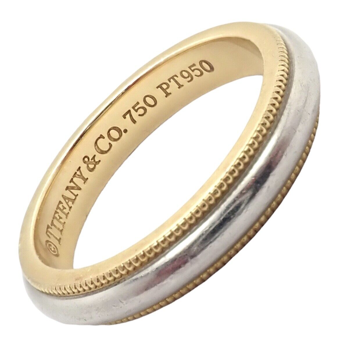 Tiffany & Co. 18k Yellow Gold Platinum 4mm Band Classic Milgrain Ring Sz 5 | Fortrove