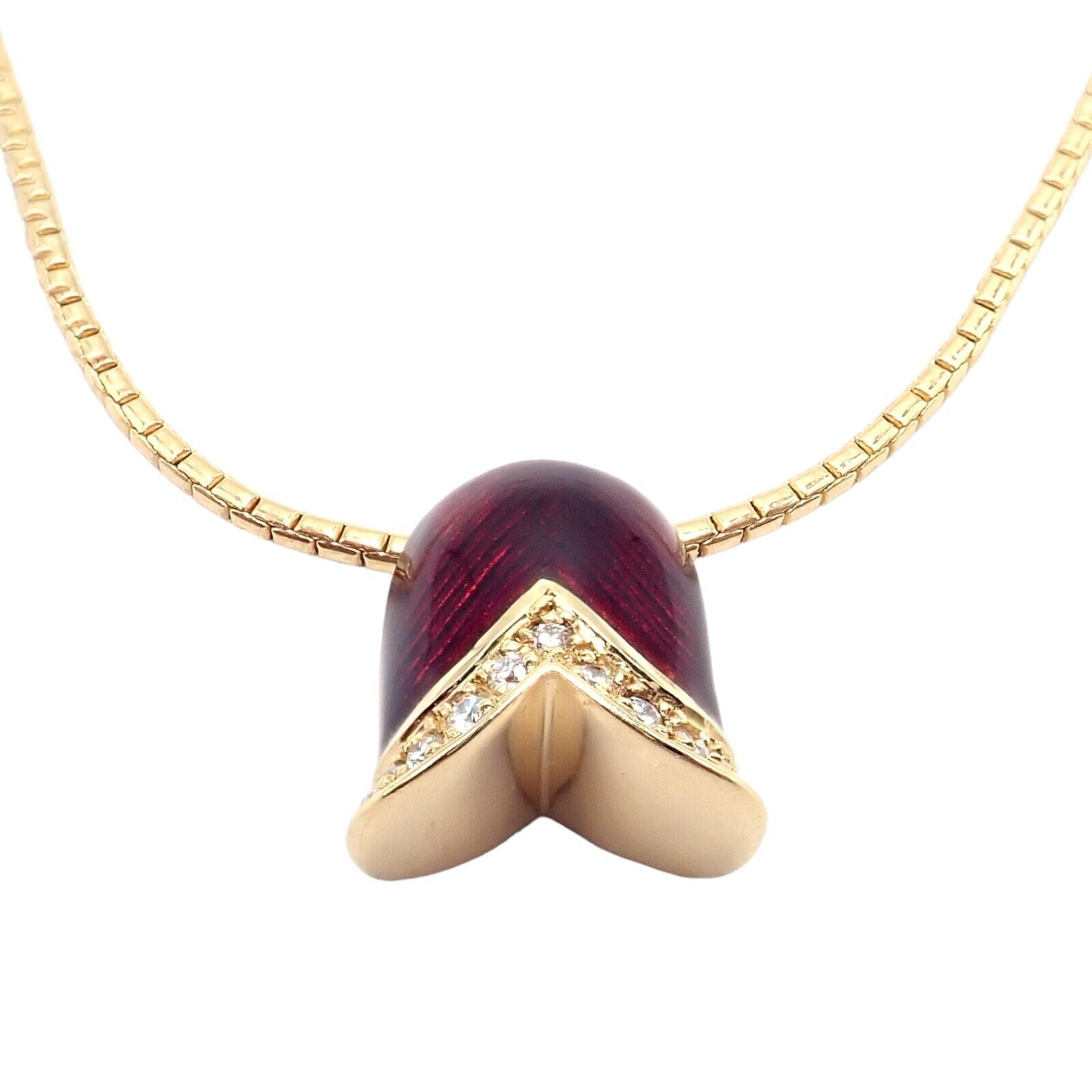 Authentic! Fabrege Diamond Tulip Red Enamel Pendant Necklace | Fortrove
