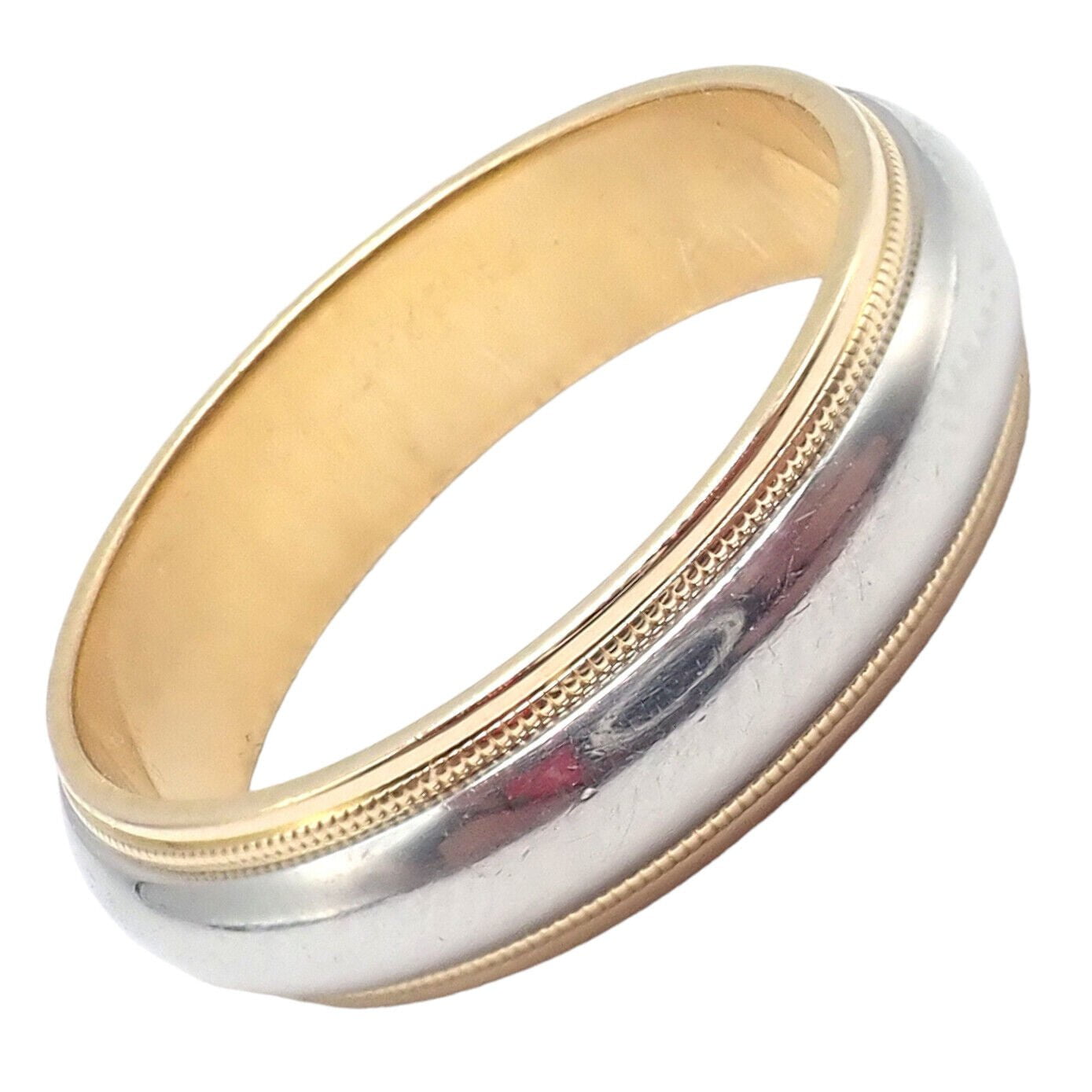 Tiffany & Co. 18k Yellow Gold Platinum 6mm Band Classic Milgrain Ring Sz 10 | Fortrove