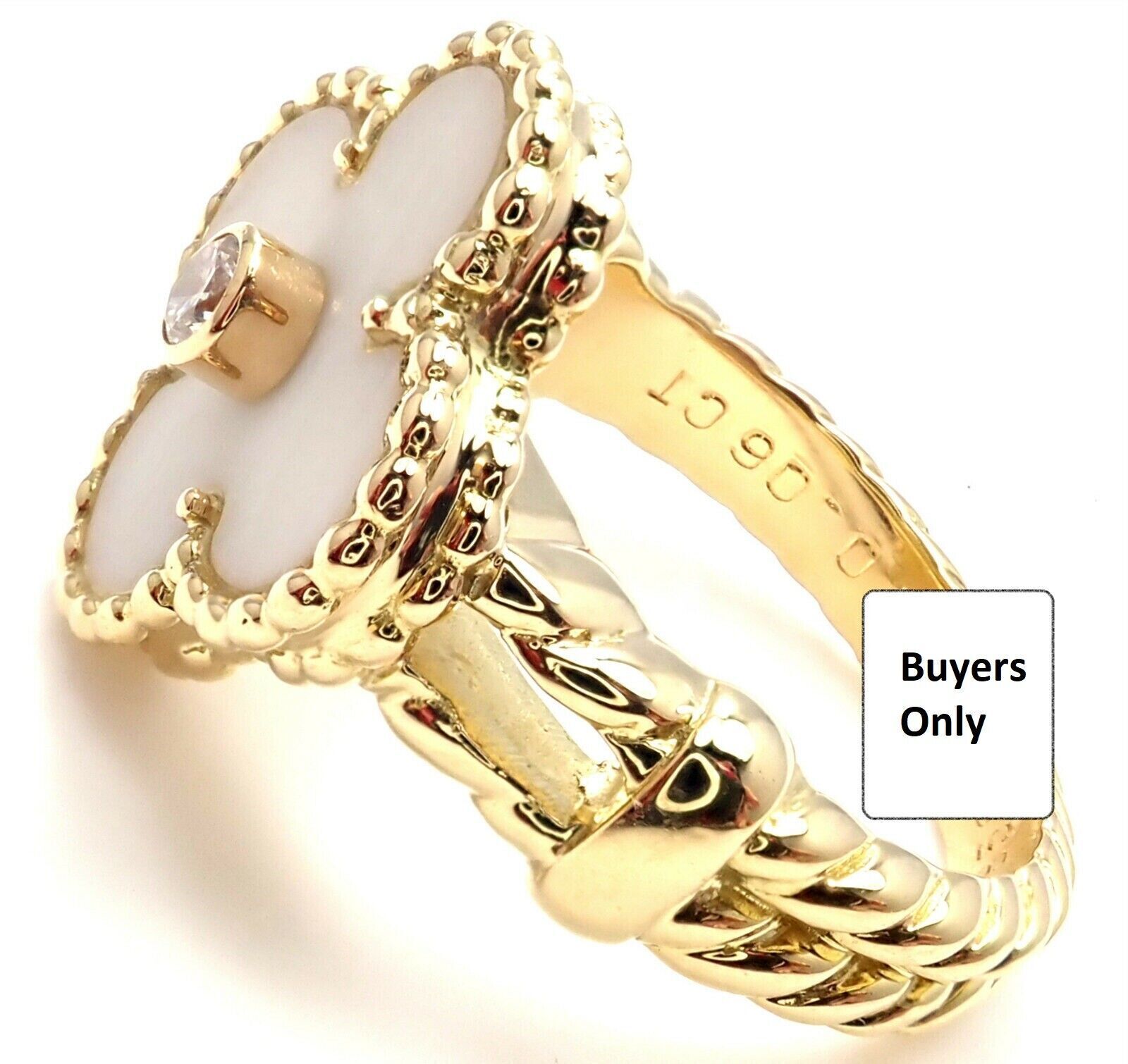 Van Cleef & Arpels Jewelry & Watches:Fine Jewelry:Rings Van Cleef & Arpels Vintage Alhambra 18k Yellow Gold Diamond White Coral Ring