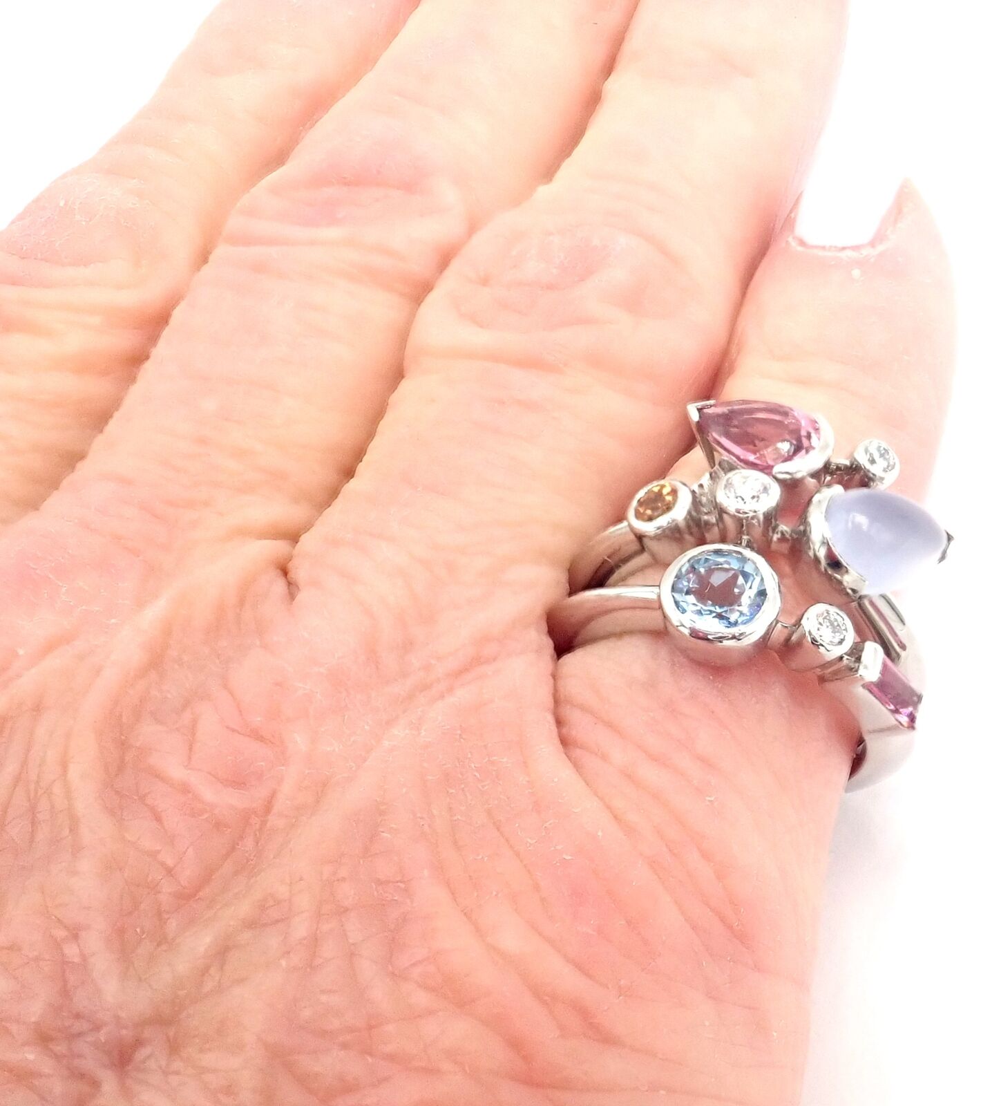 Authentic! Cartier Meli Melo Platinum Chalcedony Tourmaline Garnet Diamond Ring | Fortrove