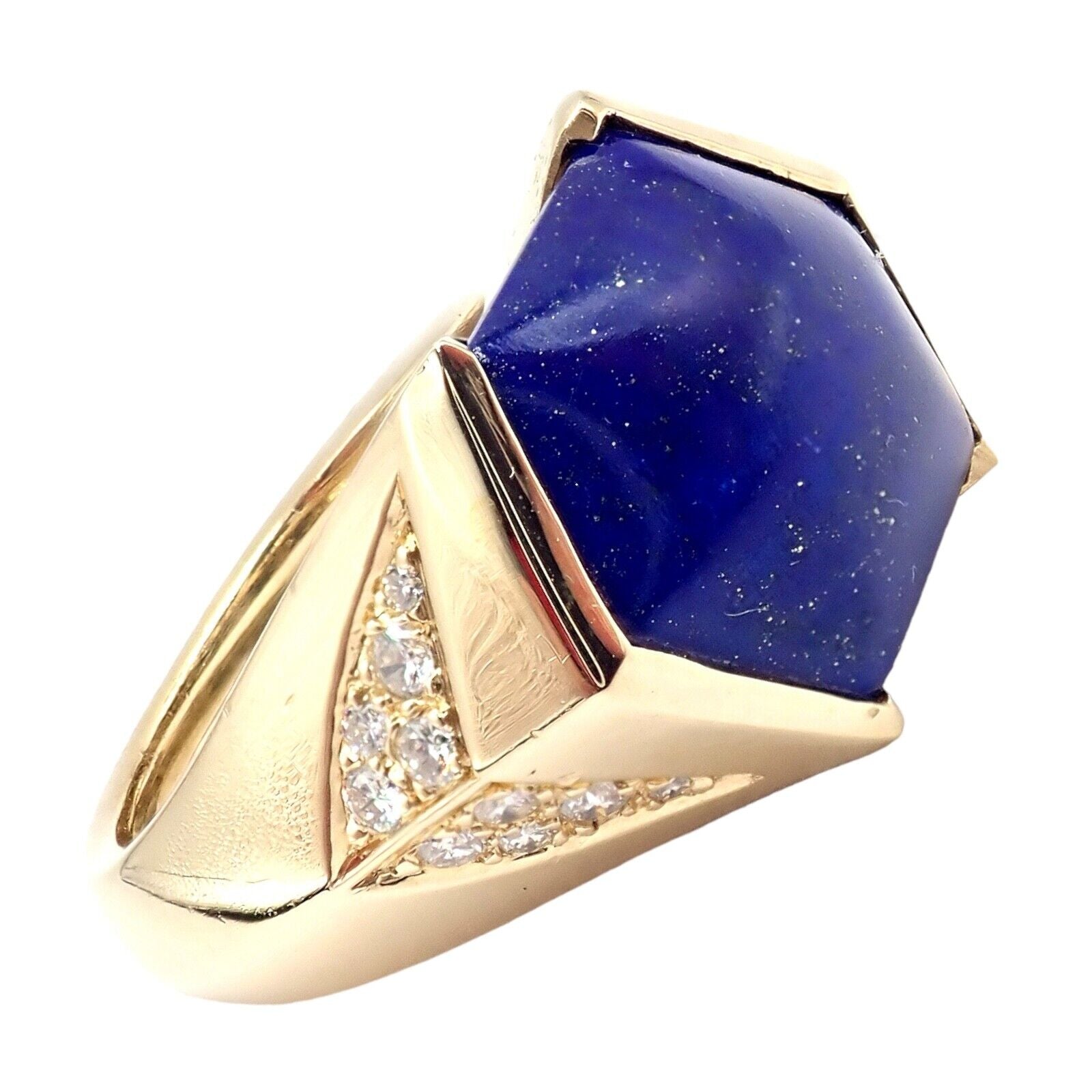 Authentic! Julius Cohen 18k Yellow Gold Diamond Lapis Ring | Fortrove