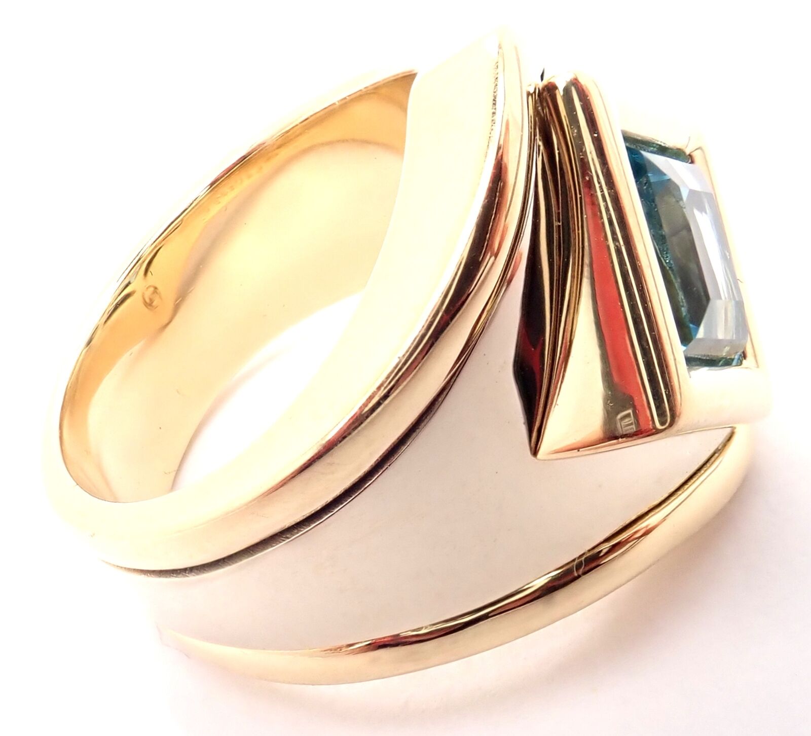Authentic! Marina B 18k Yellow And White Gold Large Blue Topaz Ring | Fortrove