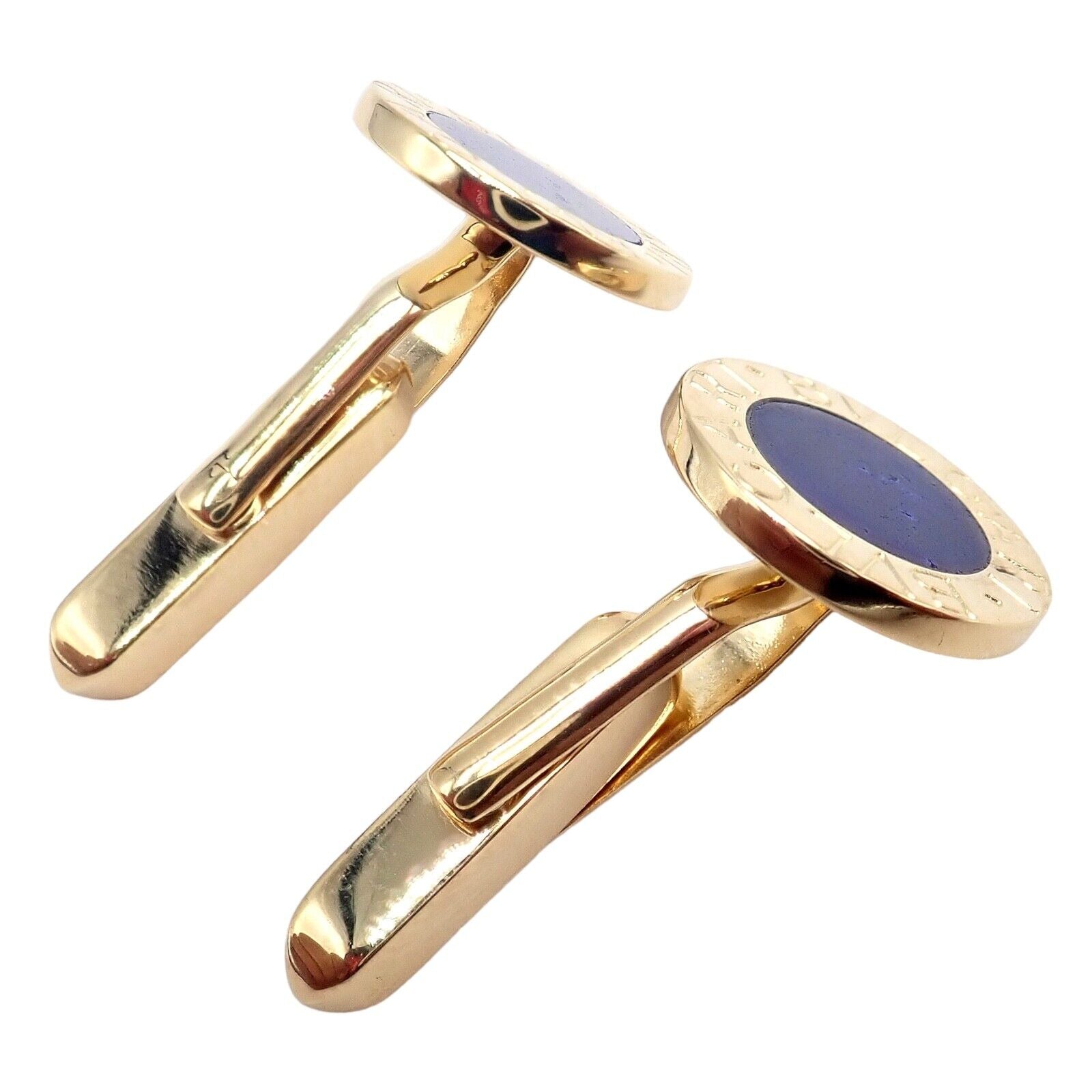 Authentic! Bvlgari Bulgari 18k Yellow Gold Lapis Lazuli Cufflinks | Fortrove