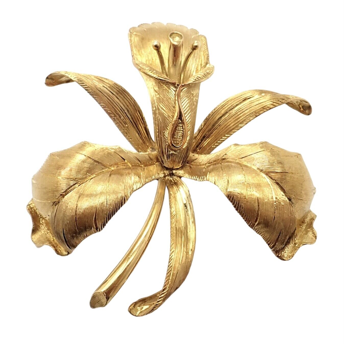 Vintage Tiffany & Co 18k Yellow Gold Large Orchid Calla Lily Pin Brooch 1950s | Fortrove