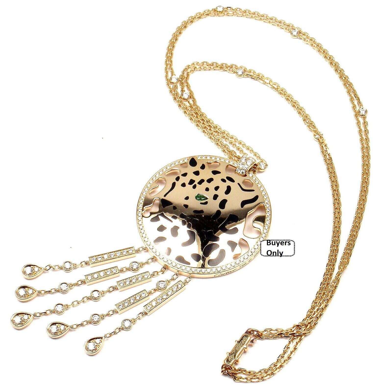 Authentic! Cartier Panther 18k Yellow Gold Diamond Tsavorite Lacquer Necklace | Fortrove