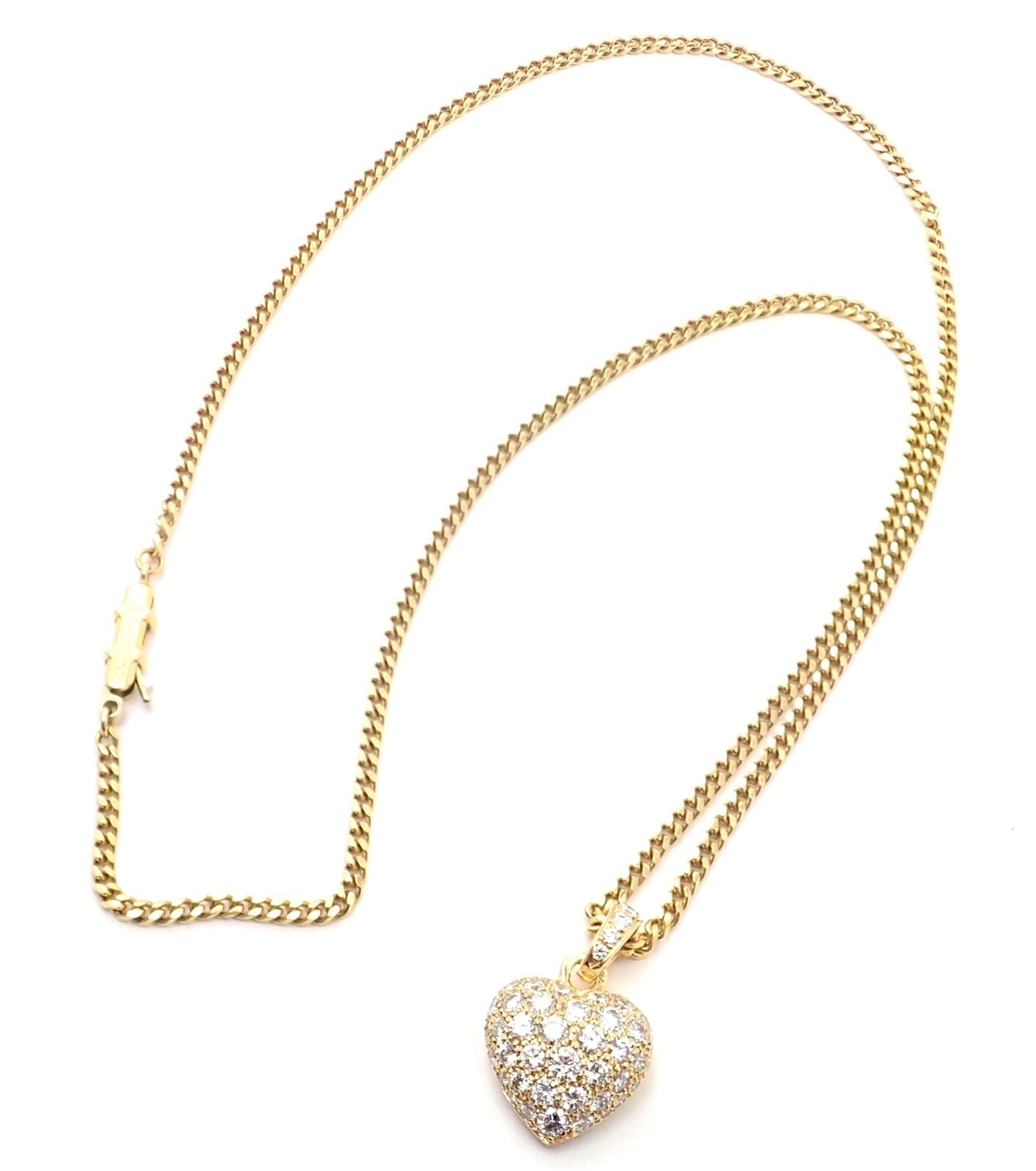 Authentic! Cartier 18k Yellow Gold 2ct Diamond Pavé Large Heart Pendant Necklace | Fortrove