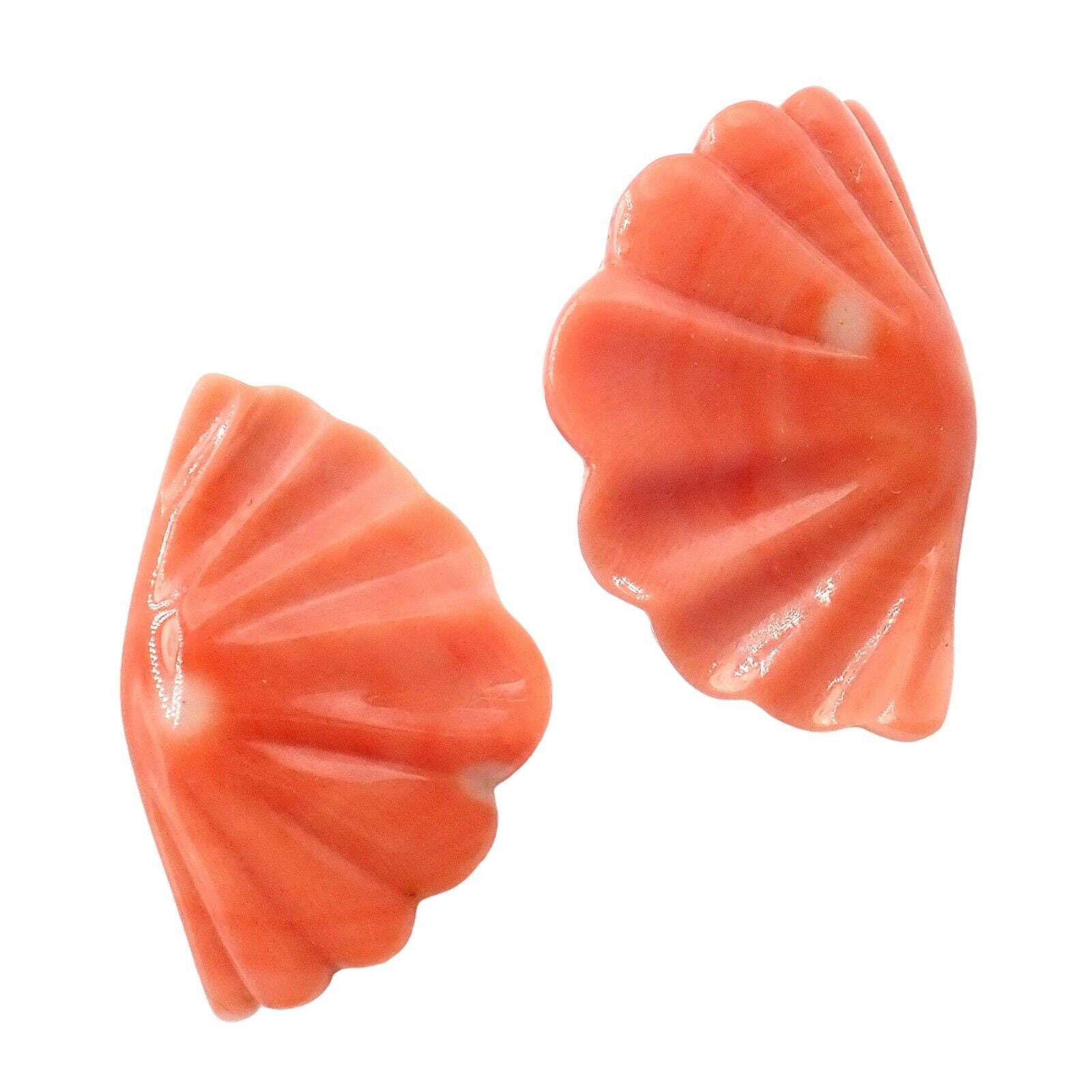 Authentic! Vintage Tiffany & Co Cummings 18k Yellow Gold Coral Fan Earrings 1982 | Fortrove
