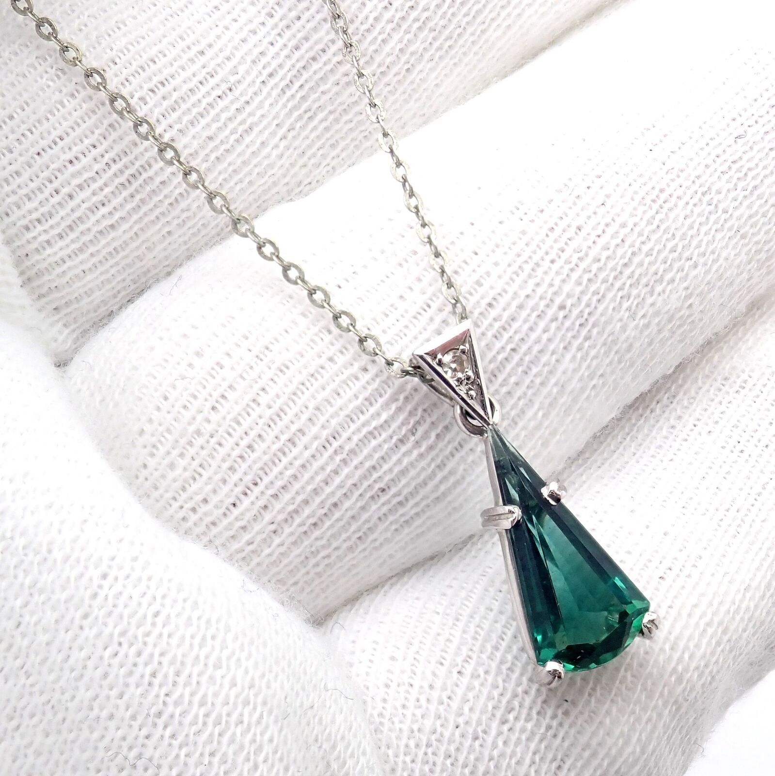 Rare! Authentic H. Stern 18k White Gold Diamond Blue Green Tourmaline Necklace | Fortrove