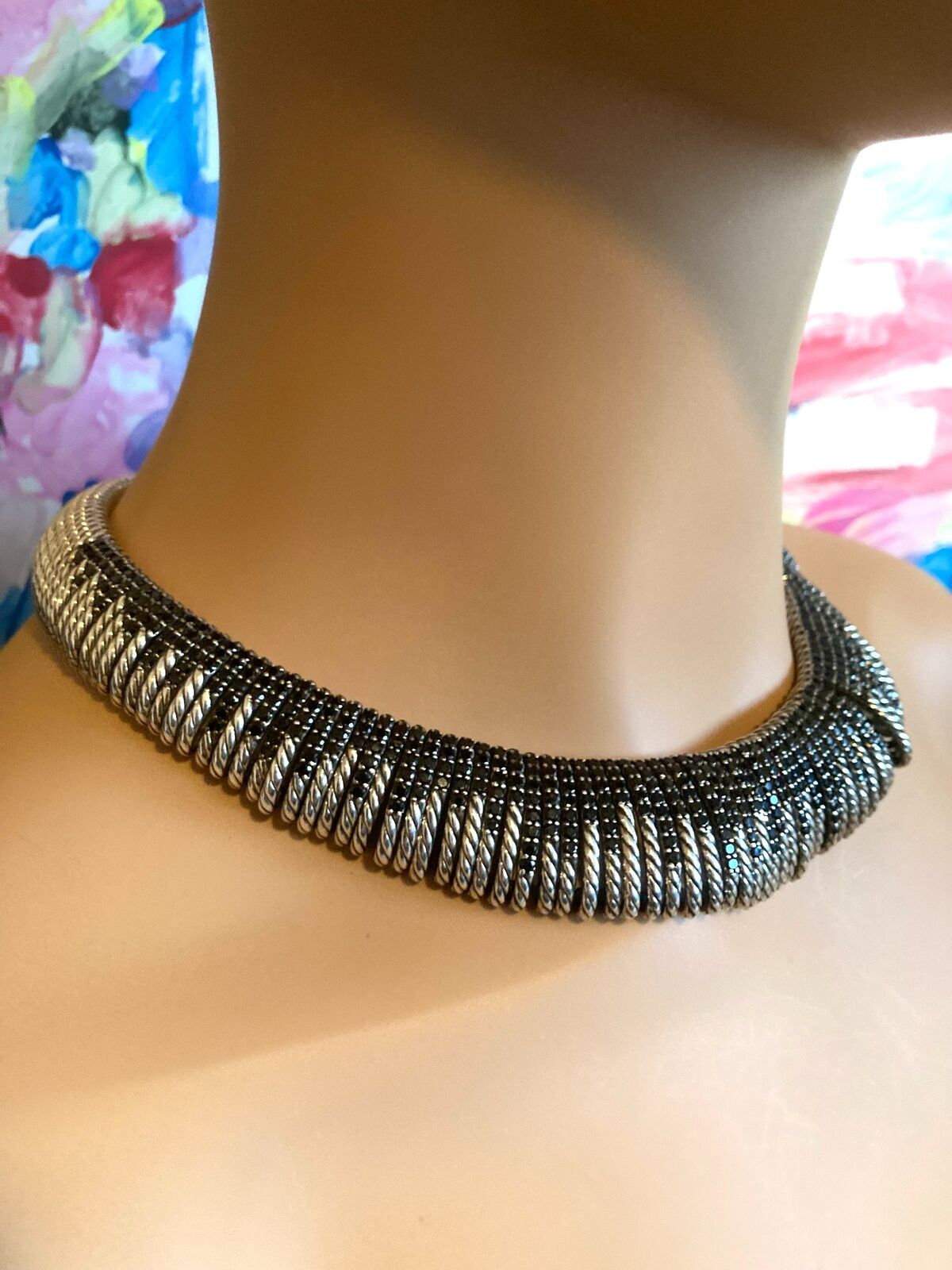 Authentic! David Yurman Silver Tempo Black Spinel Large Collar Necklace | Fortrove
