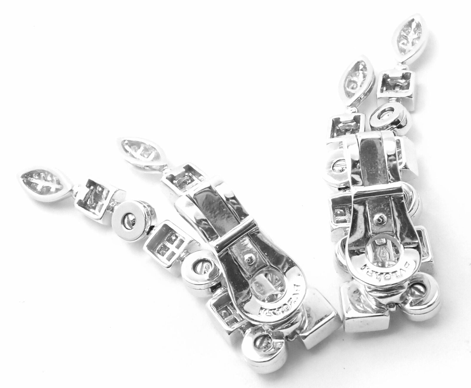 Authentic! Bulgari Bvlgari Lucea 18k White Gold Diamond Long Drop Earrings | Fortrove