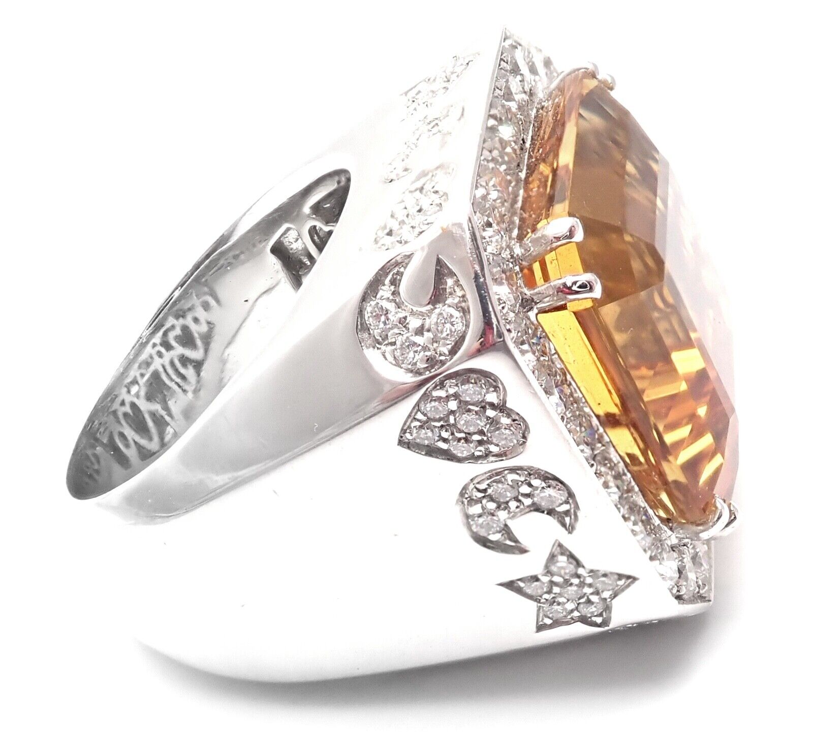 Authentic! Pasquale Bruni 18k White Gold Diamond Citrine Large Ring | Fortrove