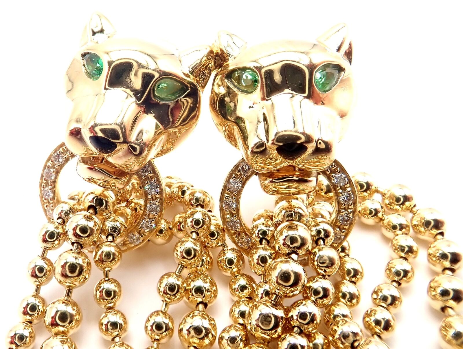 Authentic! Cartier Panther Panthere 18k Gold Diamond Tsavorite Onyx Earrings | Fortrove
