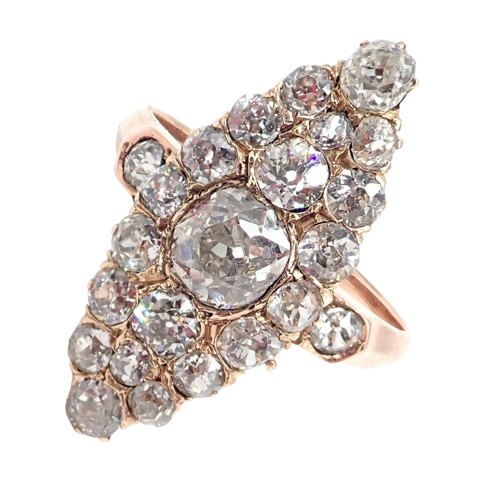 1930s Antique Vintage Estate 18k Rose Gold Old Miner Cut Diamond 3.80ctw Ring | Fortrove