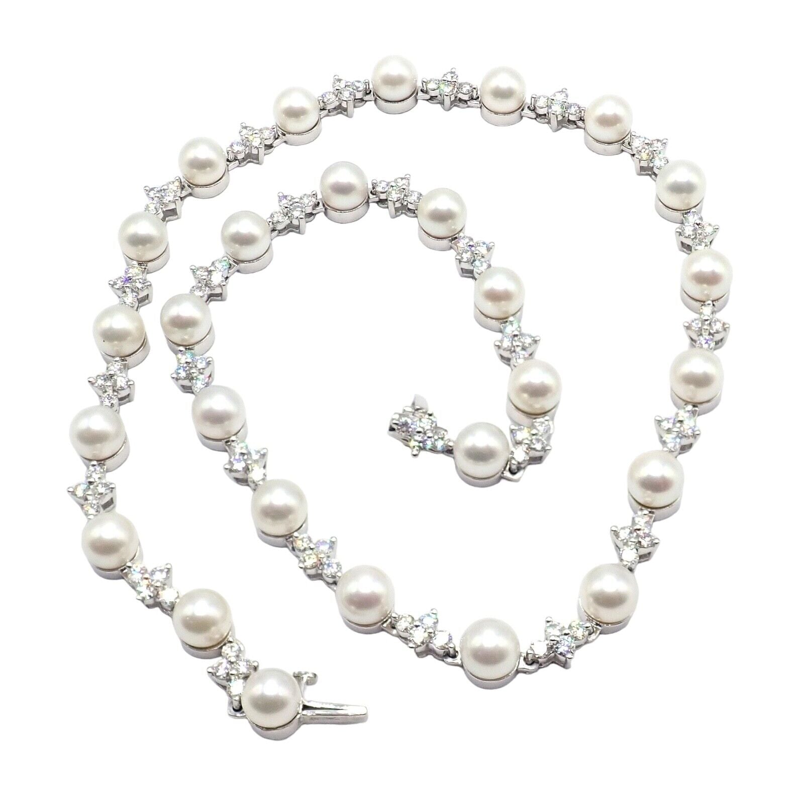 Authentic! Tiffany & Co Platinum Diamond 6.5mm Pearl Necklace | Fortrove