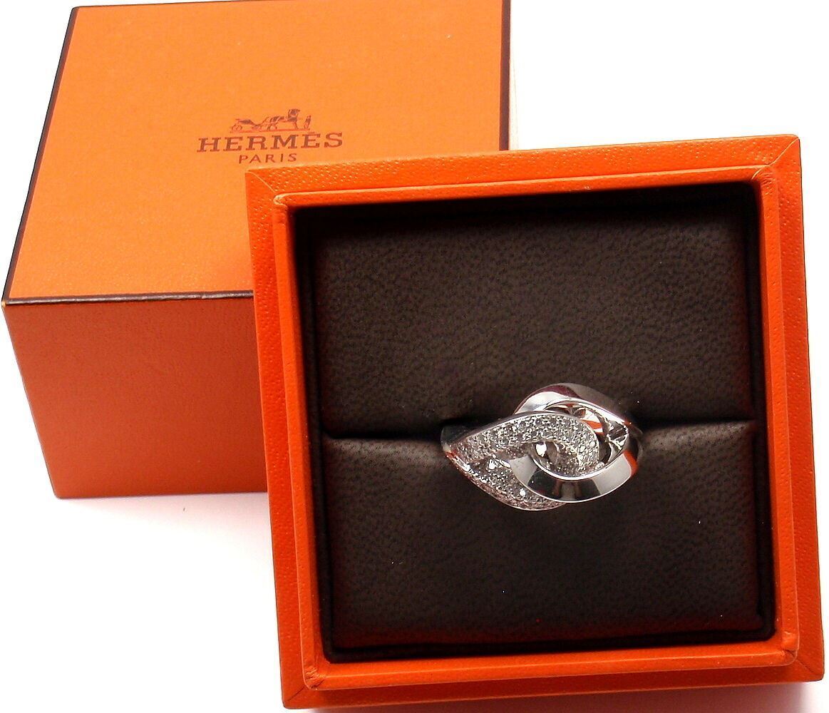 Hermes Jewelry & Watches:Fine Jewelry:Rings Rare! Authentic Hermes 18k White Gold Diamond Free Style Twisted Band Ring