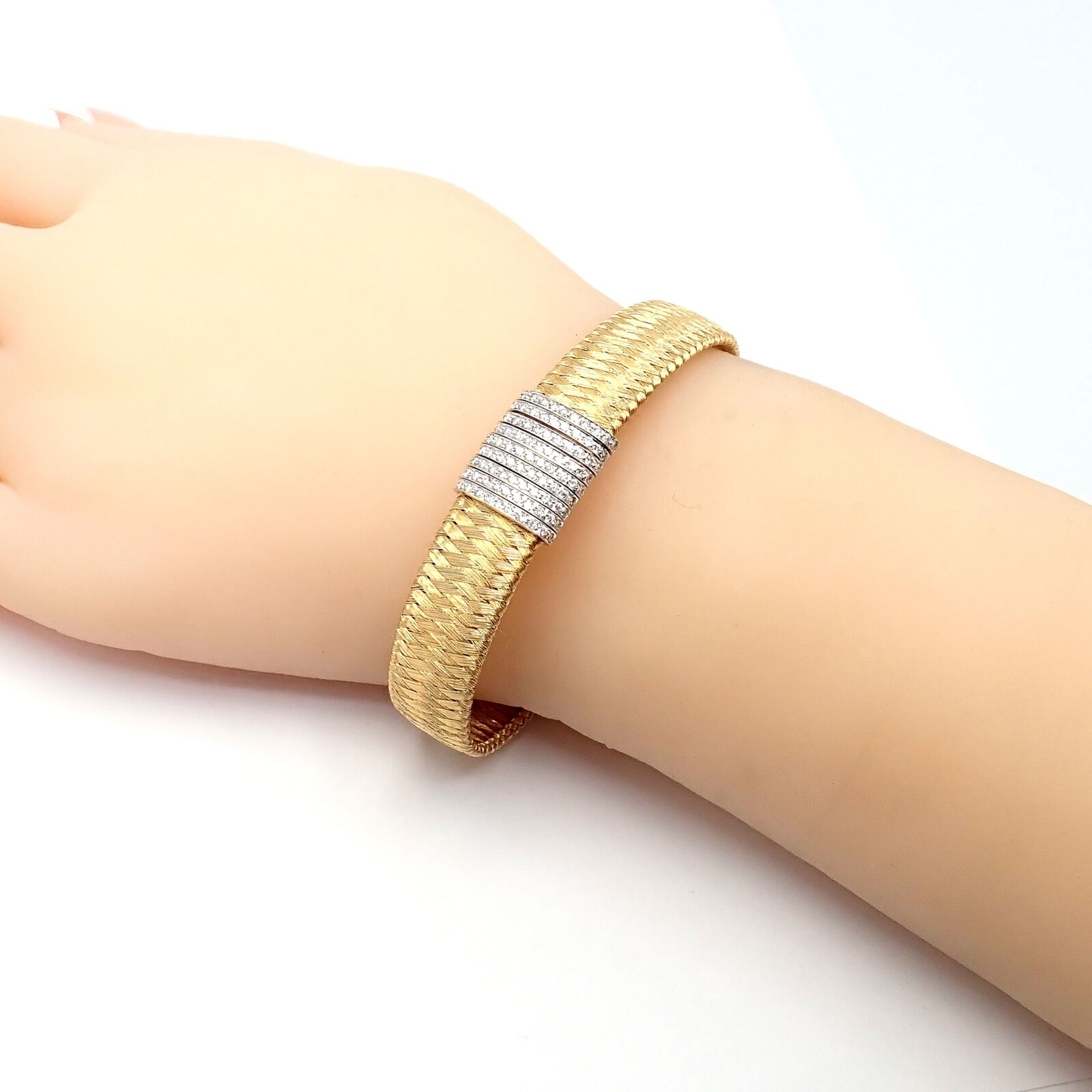Authentic! Roberto Coin 18k Yellow Gold 9 Row Diamond Silk Weave Bracelet | Fortrove