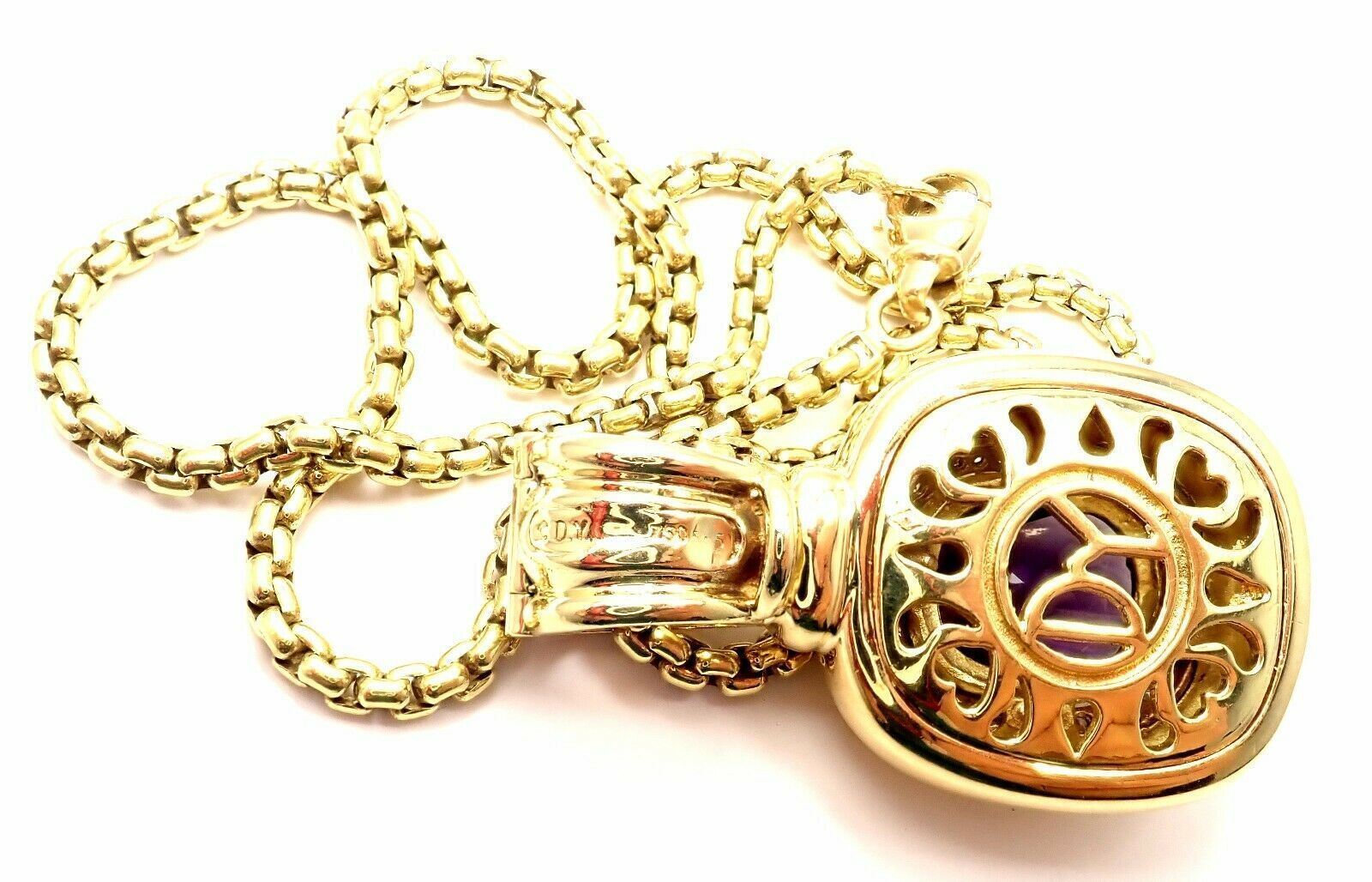 David Yurman Cable 18k Yellow Gold Amethyst Diamond Large Pendant Chain Necklace | Fortrove