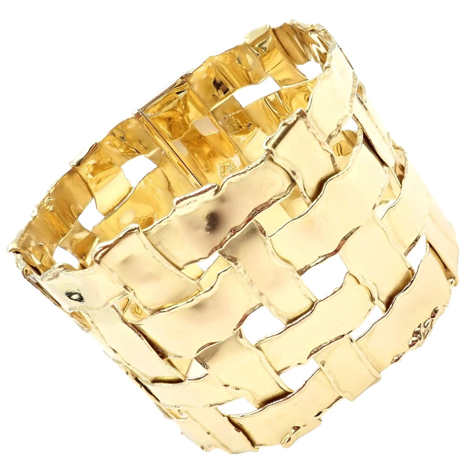 Authentic! Vintage Tiffany & Co 18k Yellow Gold Basket Weave Wide Bracelet | Fortrove