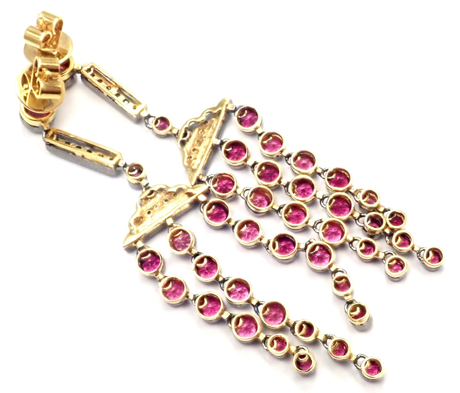 Rare! Authentic Laura Munder 18k Yellow Gold Diamond Pink Sapphire Earrings | Fortrove