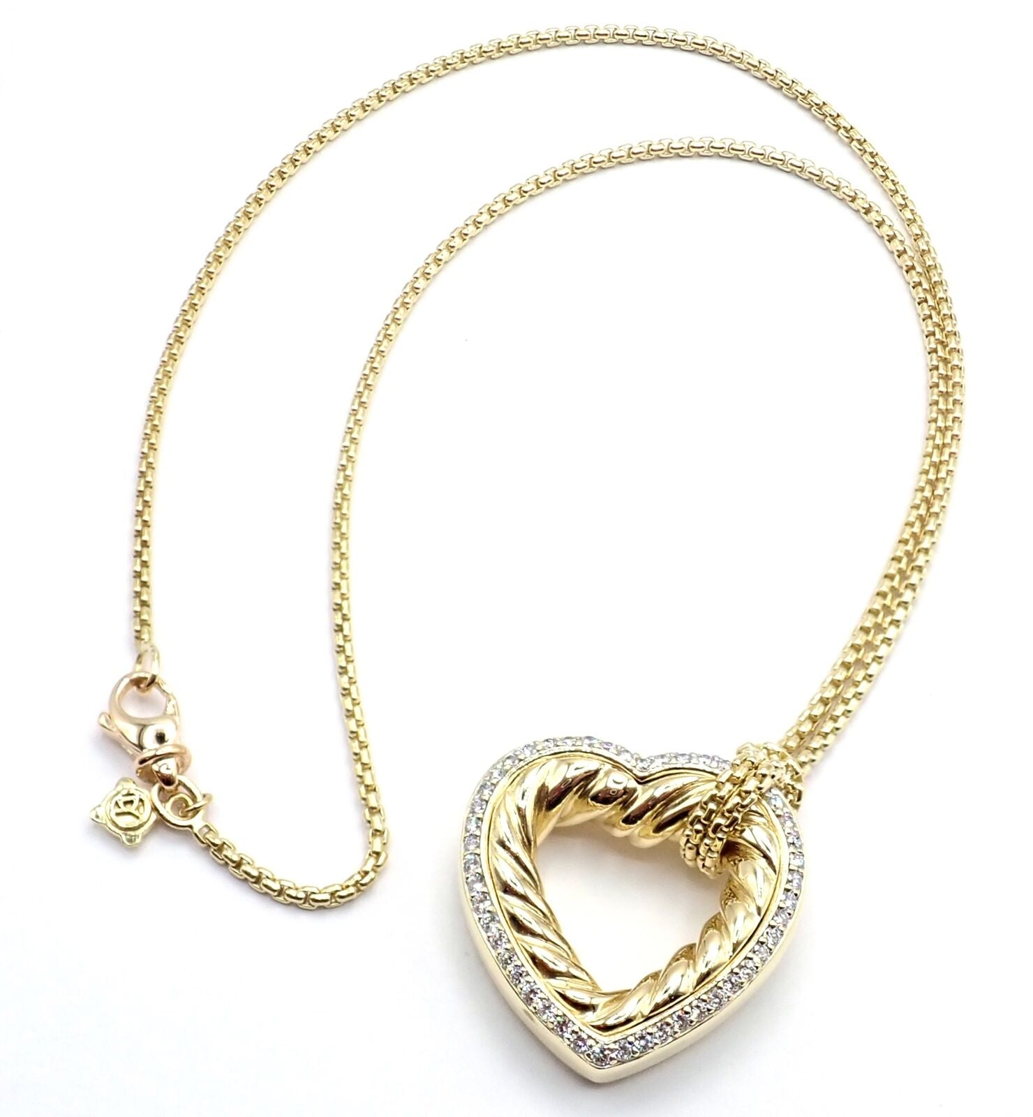 David Yurman Cable 18k Yellow Gold Diamond Large Heart Pendant Chain Necklace | Fortrove