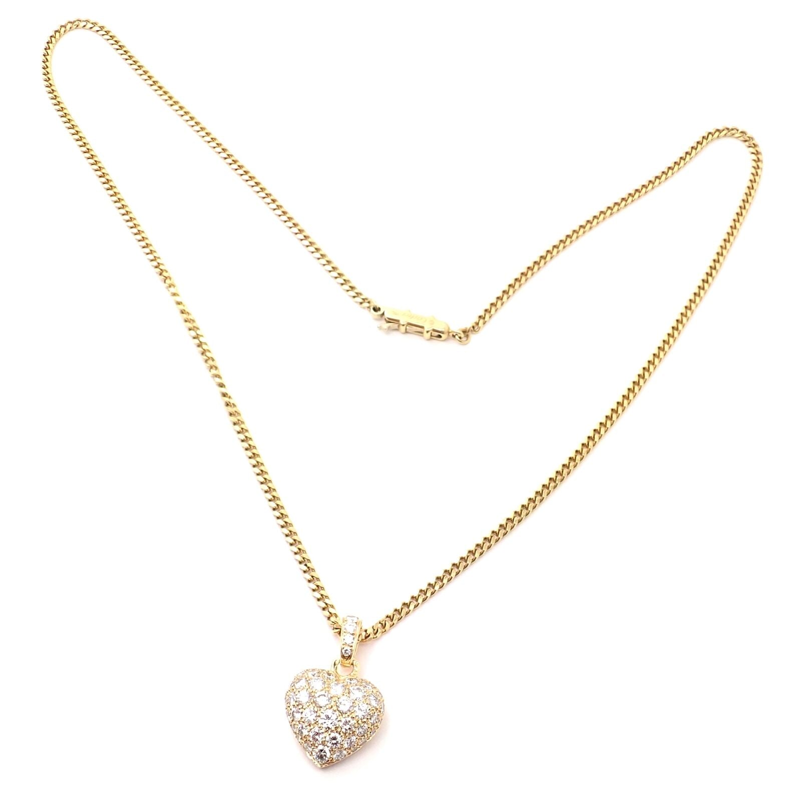 Authentic! Cartier 18k Yellow Gold 2ct Diamond Pavé Large Heart Pendant Necklace | Fortrove