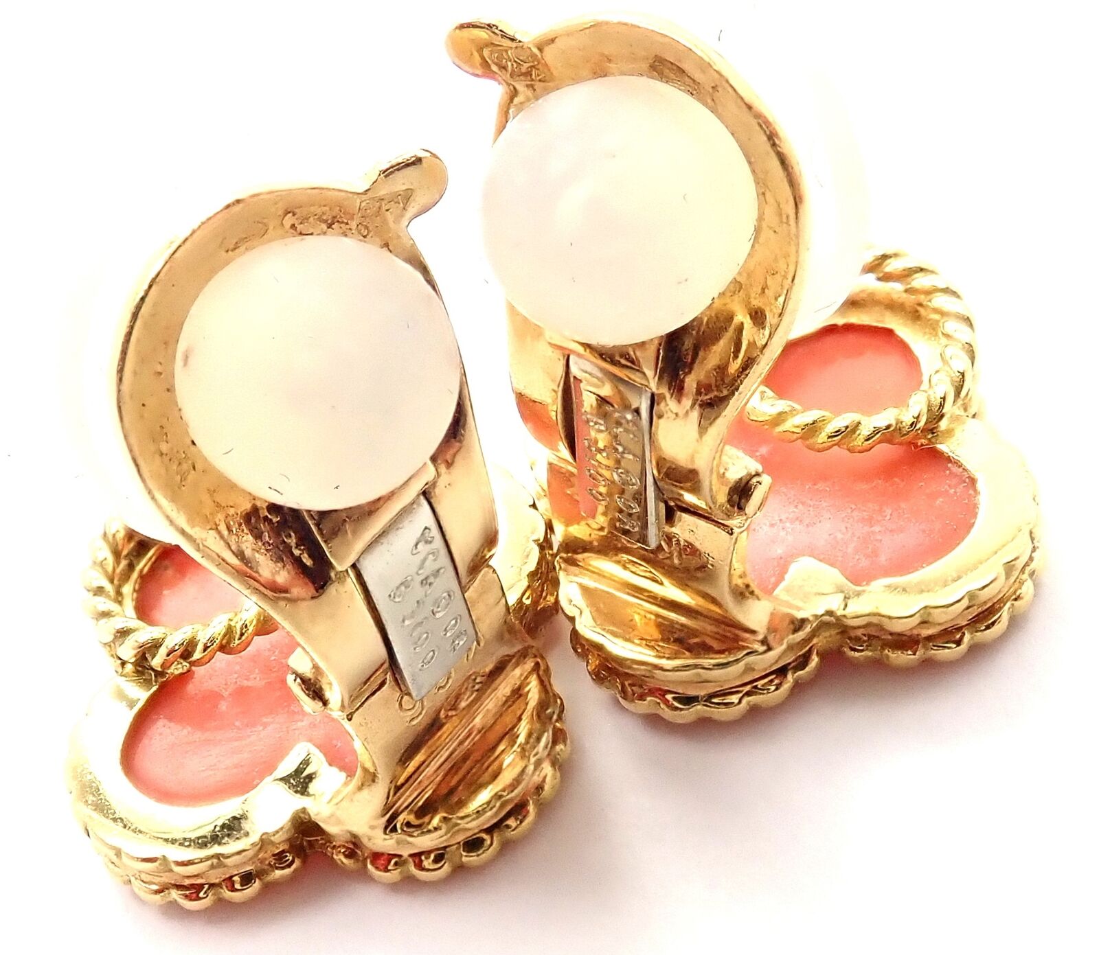 Van Cleef & Arpels Jewelry & Watches:Fine Jewelry:Earrings Authentic! Van Cleef & Arpels Vintage Alhambra 18k Yellow Gold Coral Earrings