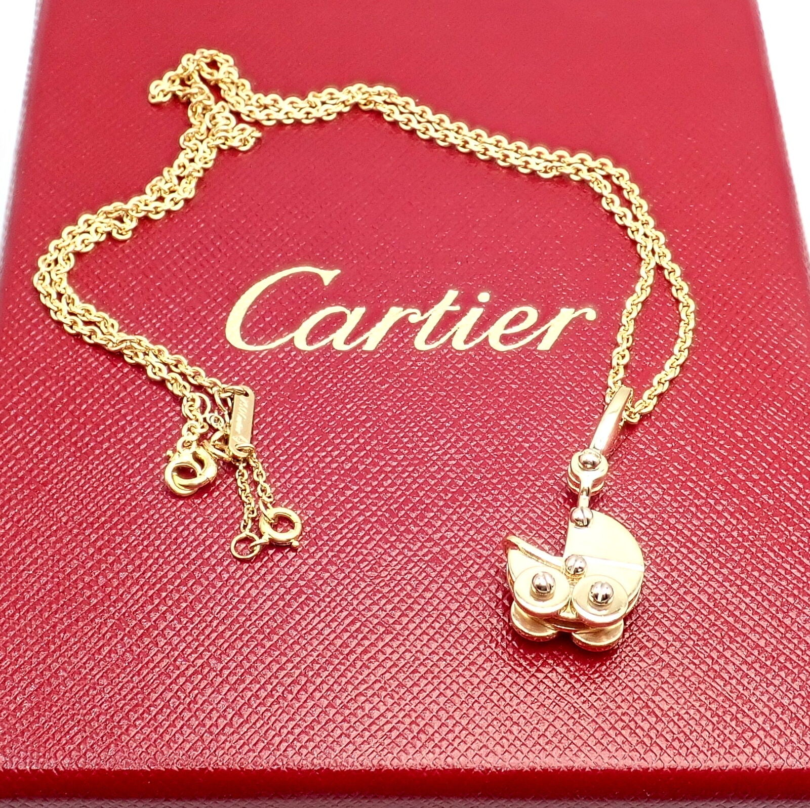 Authentic! Cartier 18k Yellow Gold Baby Carriage Stroller Charm Pendant Necklace | Fortrove