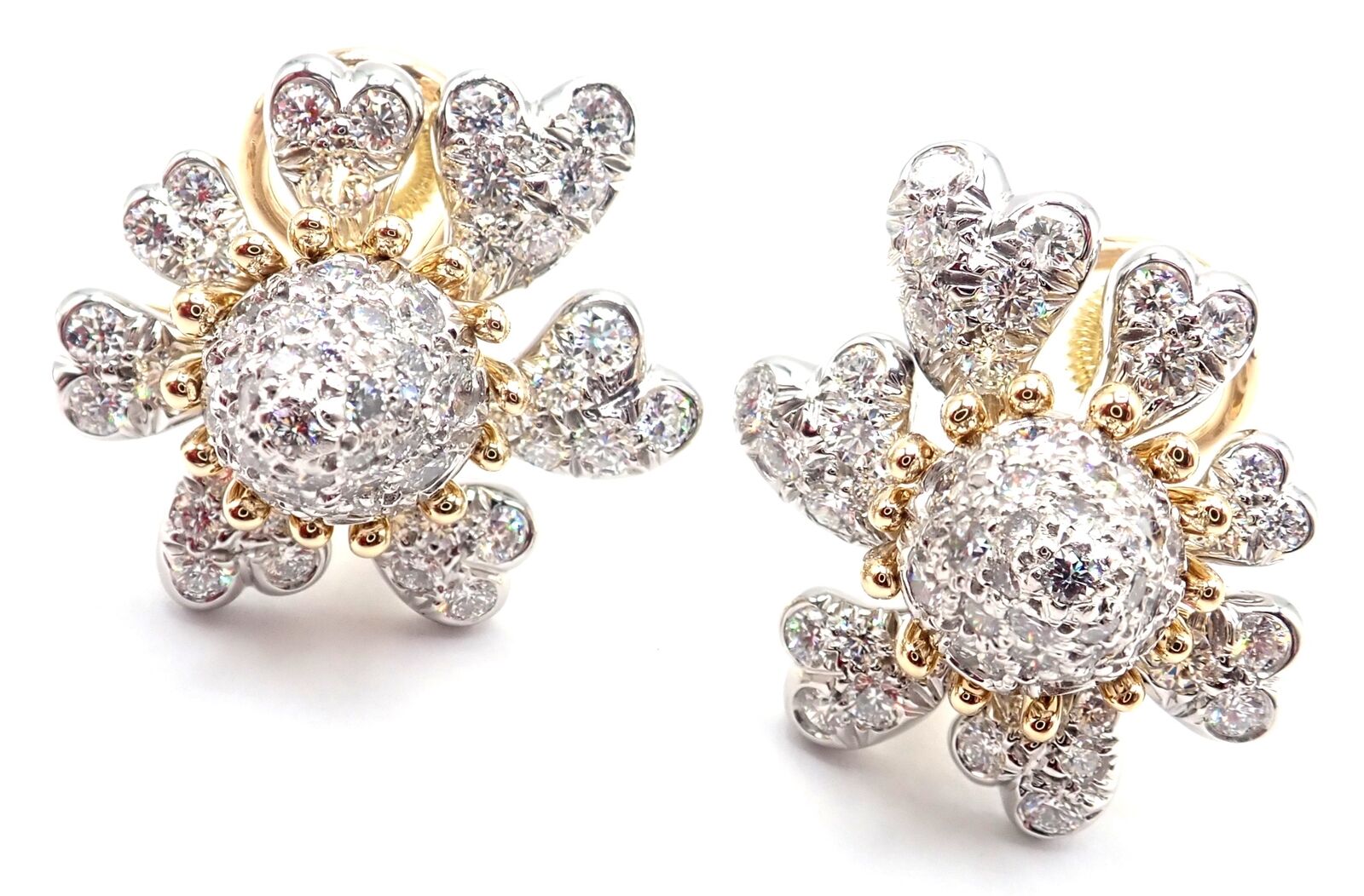 Tiffany & Co Schlumberger Cones And Petals 18k Gold Platinum Diamond Earrings | Fortrove