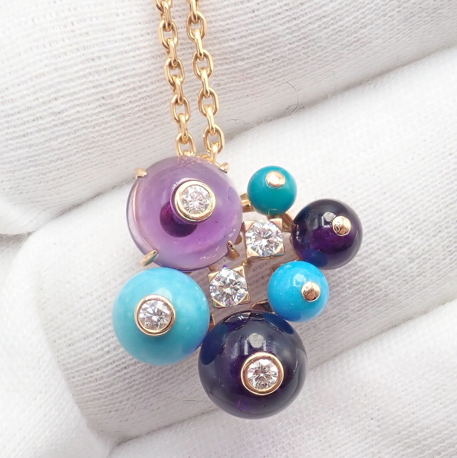 Rare! Authentic Cartier 18k Rose Gold Turquoise Diamond Delices De Goa Necklace | Fortrove