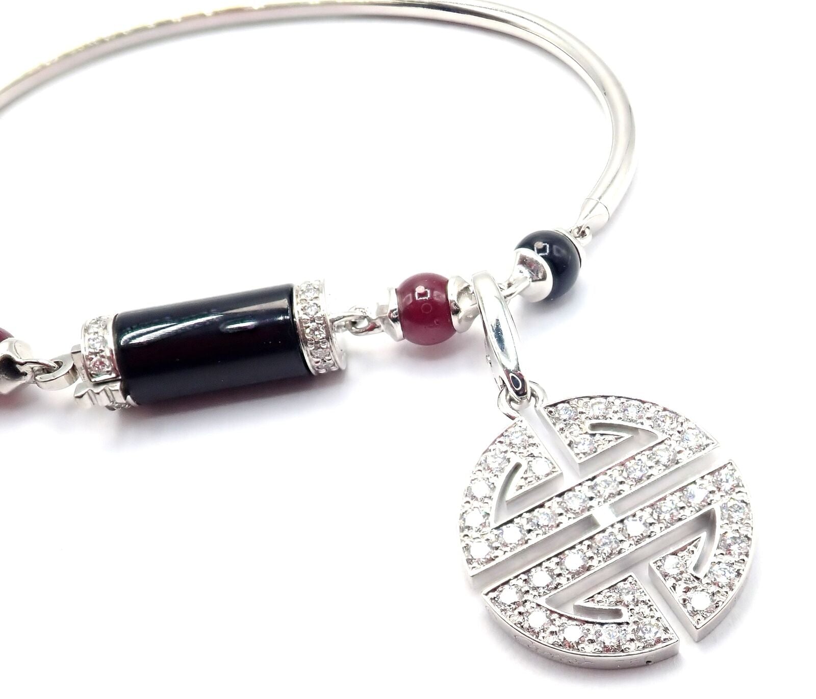 Cartier Le Baiser Du Dragon 18k Gold Diamond Ruby Onyx 2 Charms Bangle Bracelet | Fortrove