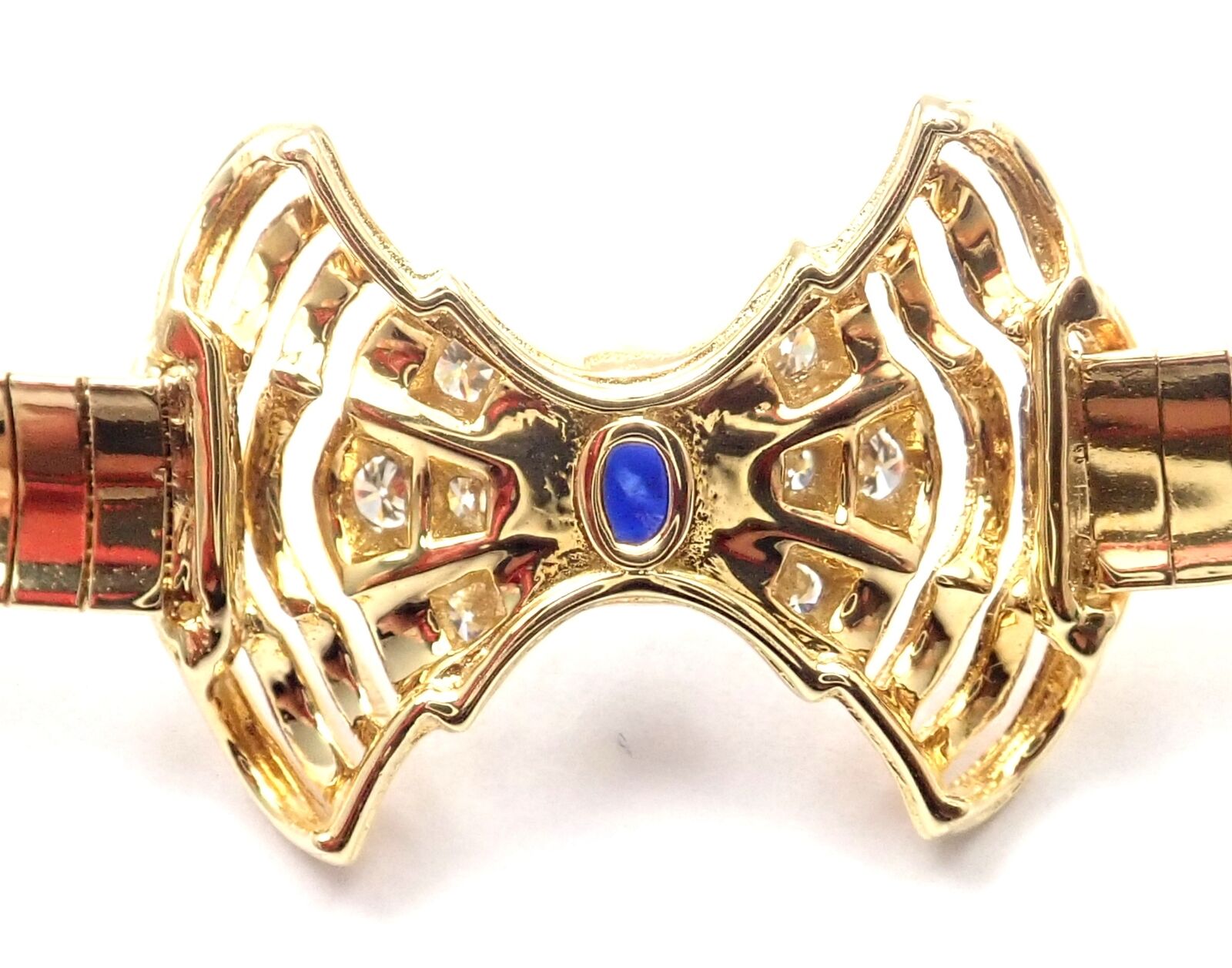 Rare! Authentic Christian Dior 18k Yellow Gold Diamond Sapphire Bow Necklace | Fortrove