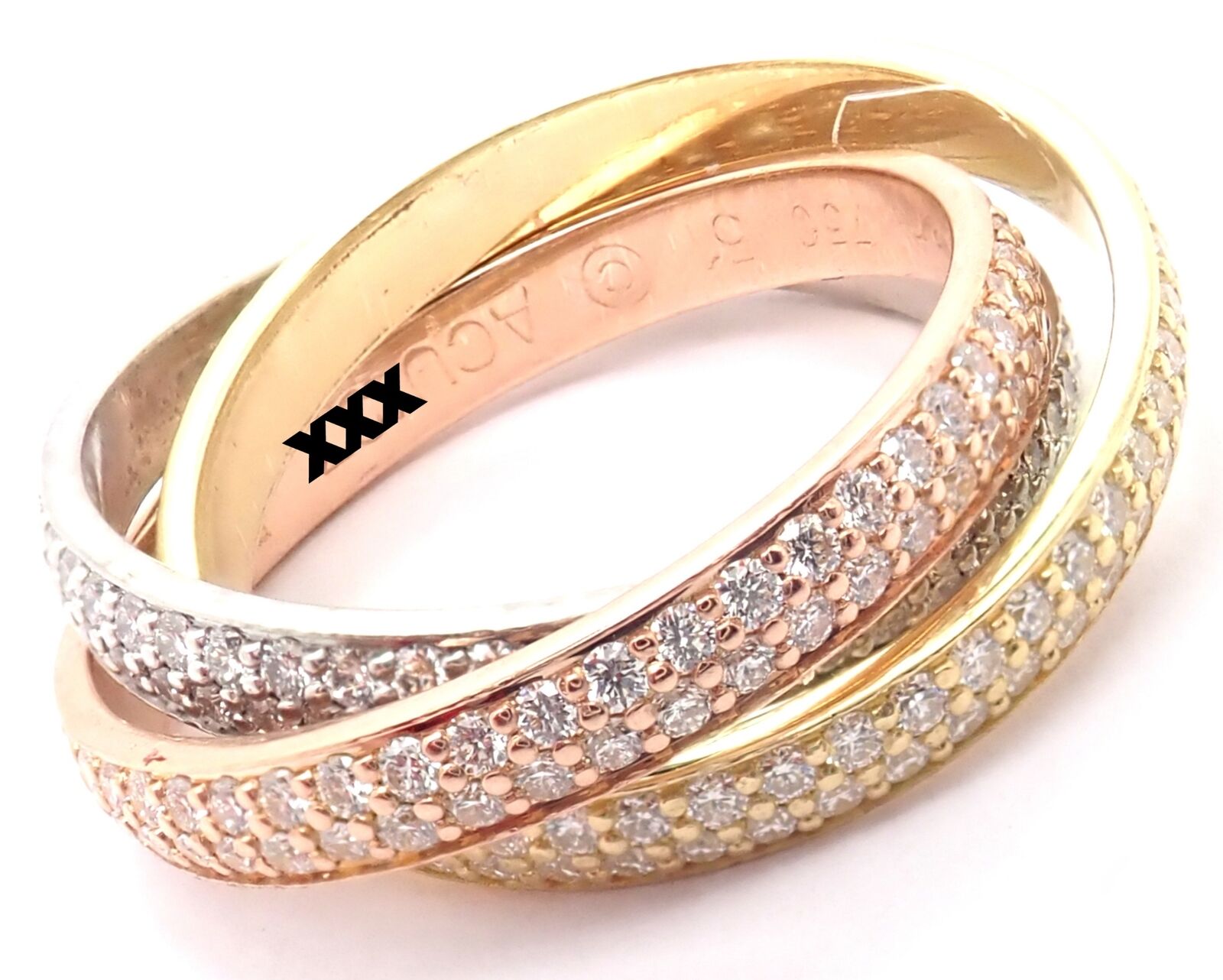 Authentic! Cartier Trinity 18k Gold Diamond Small Model Band Ring Size 51 Cert | Fortrove