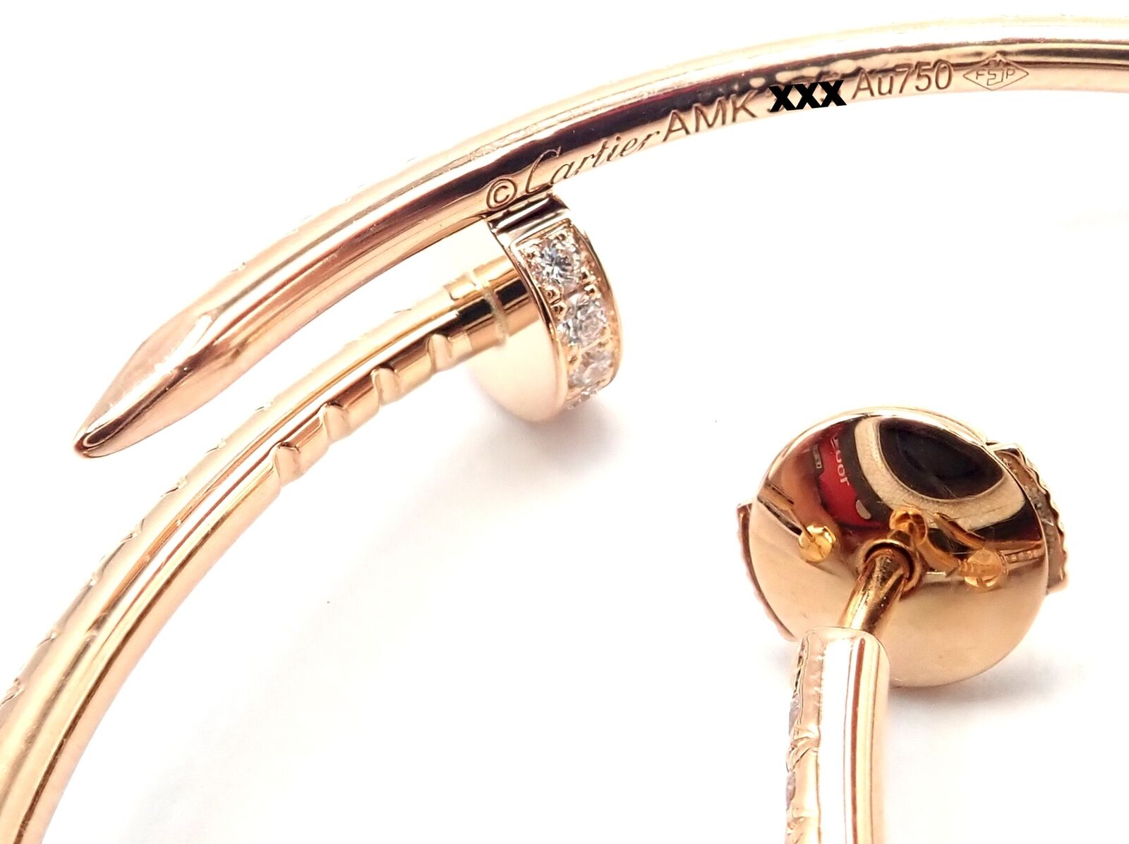 Authentic! Cartier Juste un Clou 18k Rose Gold Diamond Nail Hoop Earrings Paper | Fortrove