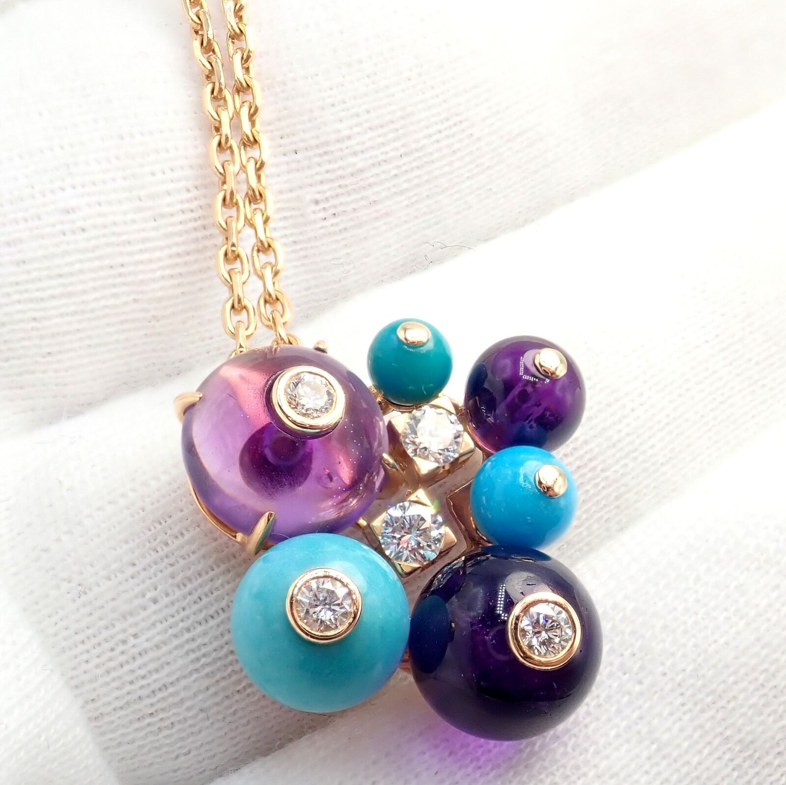 Rare! Authentic Cartier 18k Rose Gold Turquoise Diamond Delices De Goa Necklace | Fortrove