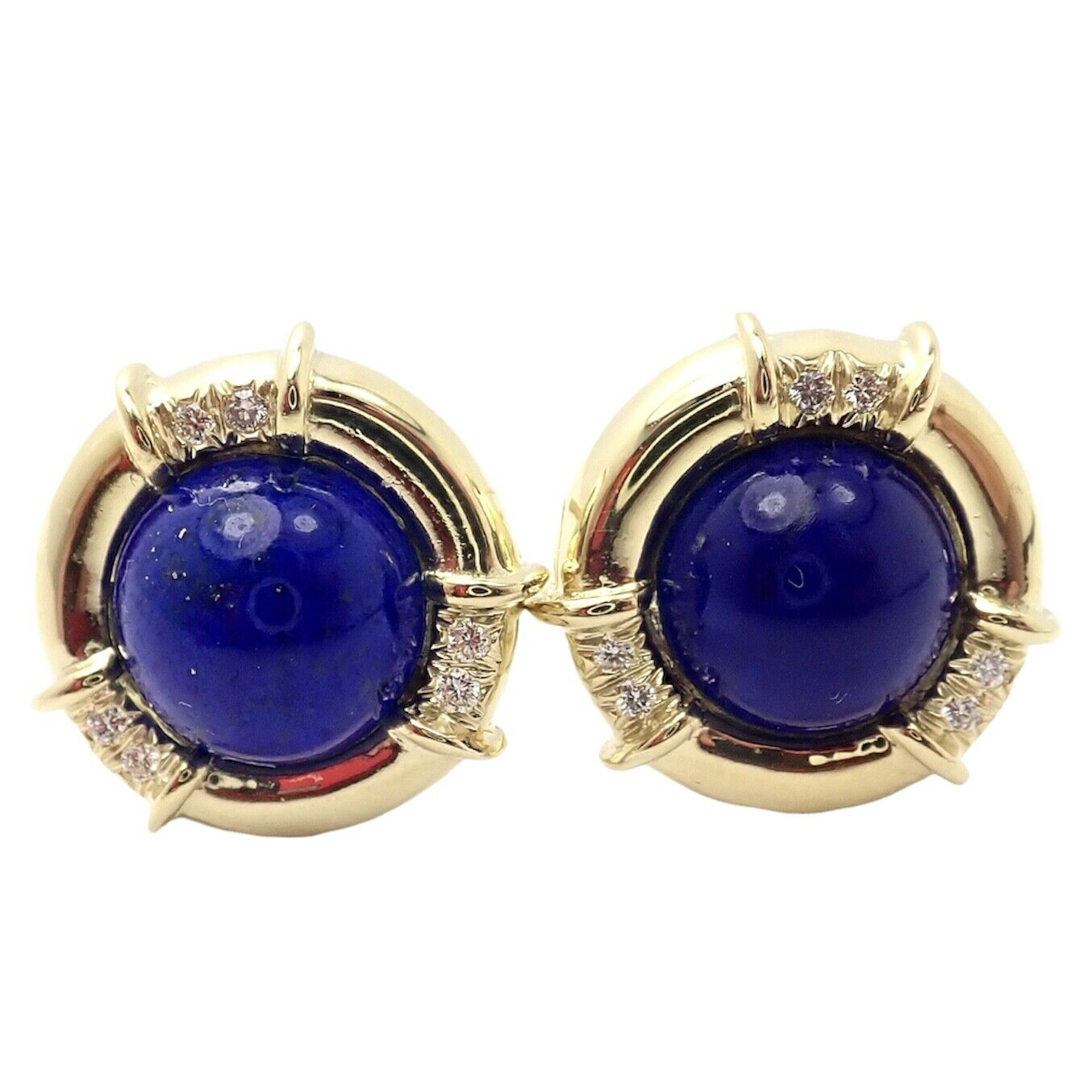 Authentic! Tiffany & Co 18k Yellow Gold Diamond Lapis Lazuli Earrings | Fortrove