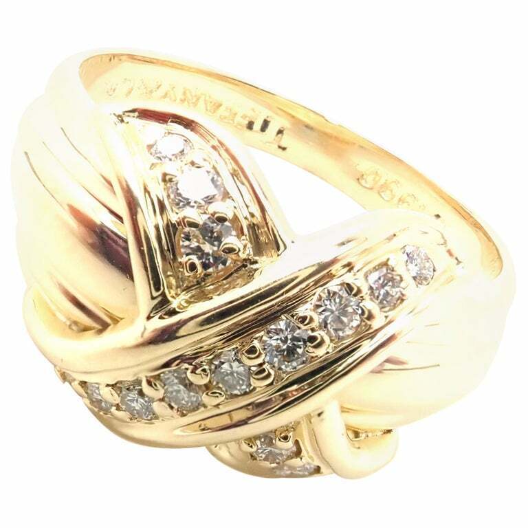 Authentic! Tiffany & Co 18k Yellow Gold Diamond Signature X Band Ring | Fortrove