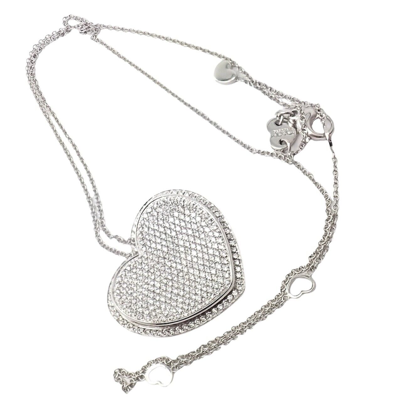 New! Authentic Pasquale Bruni 18k White Gold 2.02ct Pave Diamond Heart Necklace | Fortrove