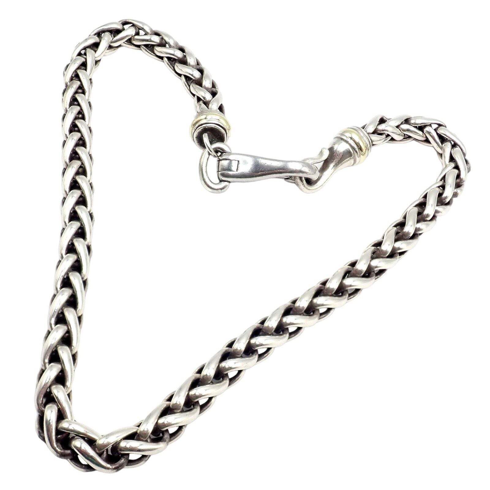 David Yurman DY Sterling Silver 14k Yellow Gold Wheat 8.5mm Chain Necklace 16" | Fortrove