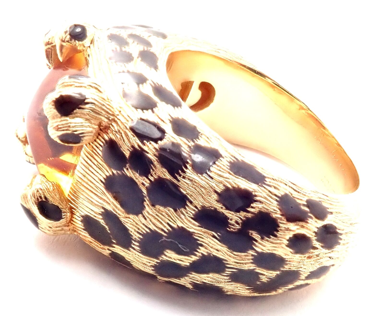 Rare! Authentic Christian Dior Leopard 18k Yellow Gold Citrine Enamel Ring Cert | Fortrove