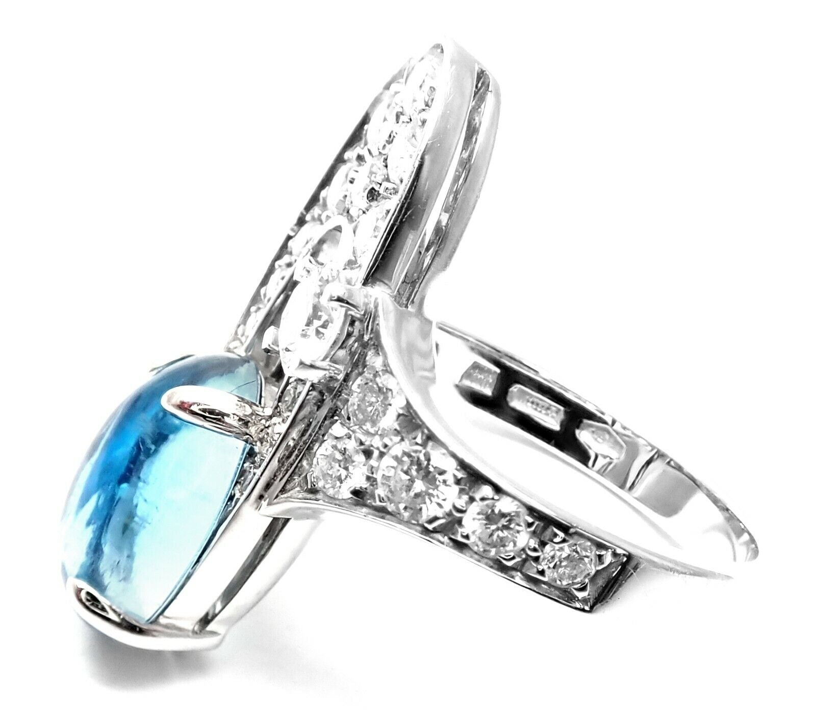 Rare! Authentic Bvlgari Bulgari Elysia 18k White Gold Diamond Blue Topaz Ring | Fortrove