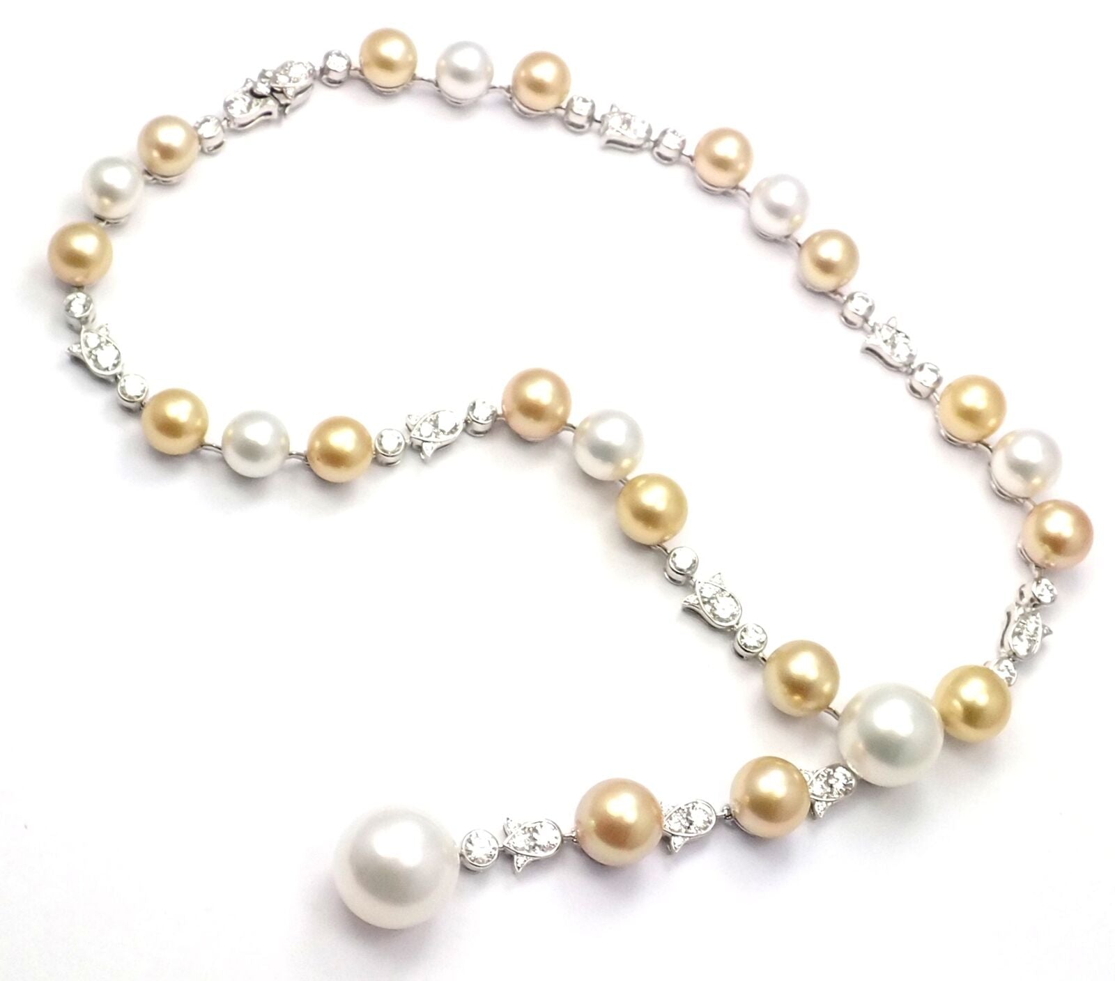 Authentic! Cartier Calin Platinum Diamond Tahitian & South Sea Pearl Necklace | Fortrove