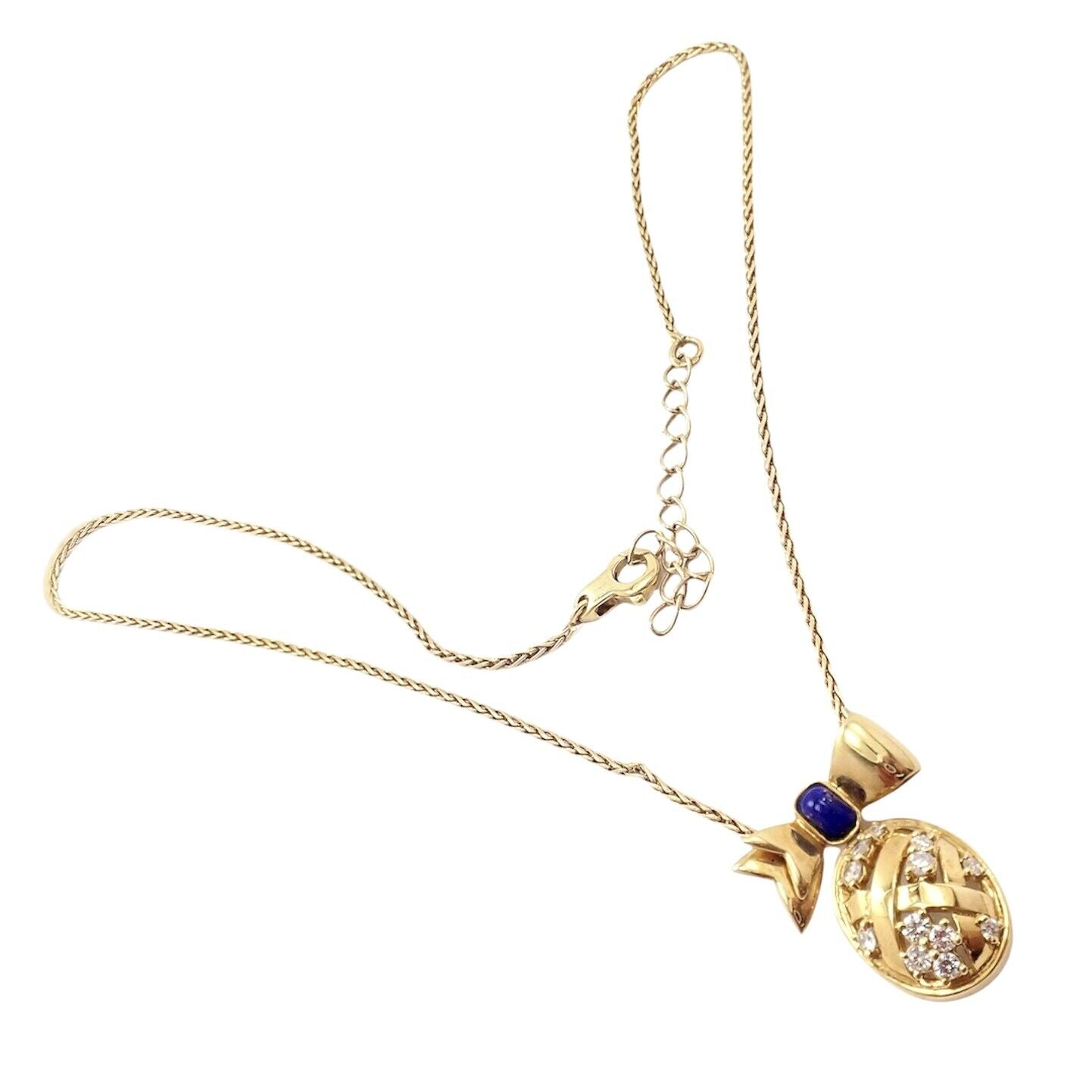 Authentic! Christian Dior 18k Yellow Gold Lapis Diamond Egg Pendant Necklace | Fortrove