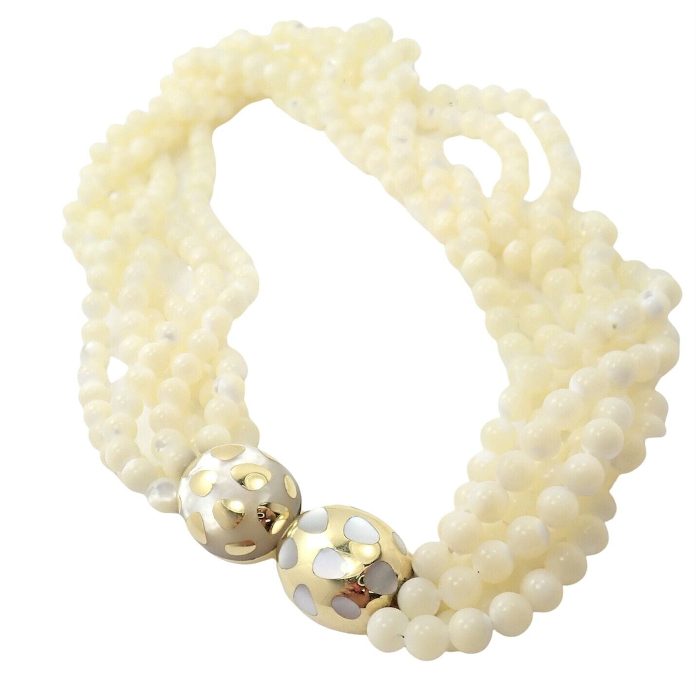 Tiffany & Co Cummings 18k Gold Mother Of Pearl Bead Torsade Inlaid Necklace | Fortrove