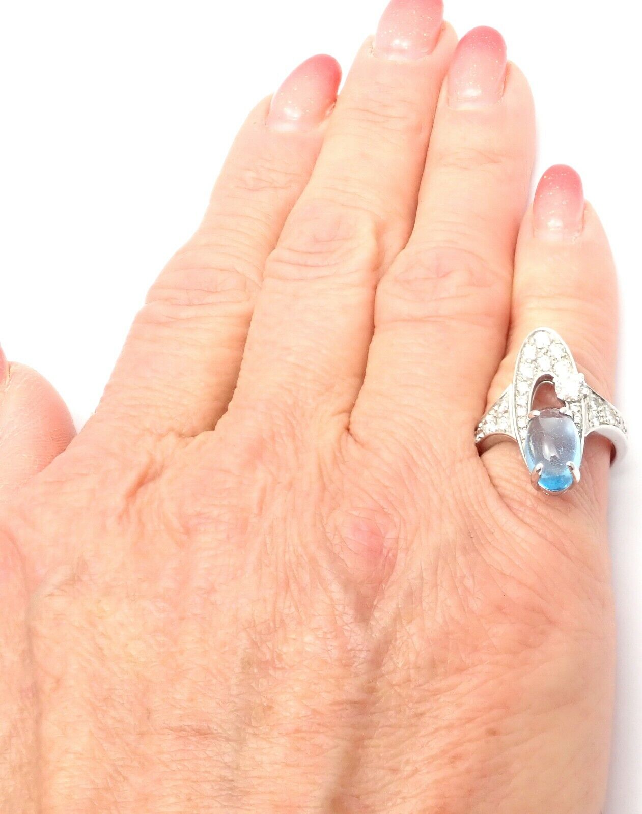 Rare! Authentic Bvlgari Bulgari Elysia 18k White Gold Diamond Blue Topaz Ring | Fortrove