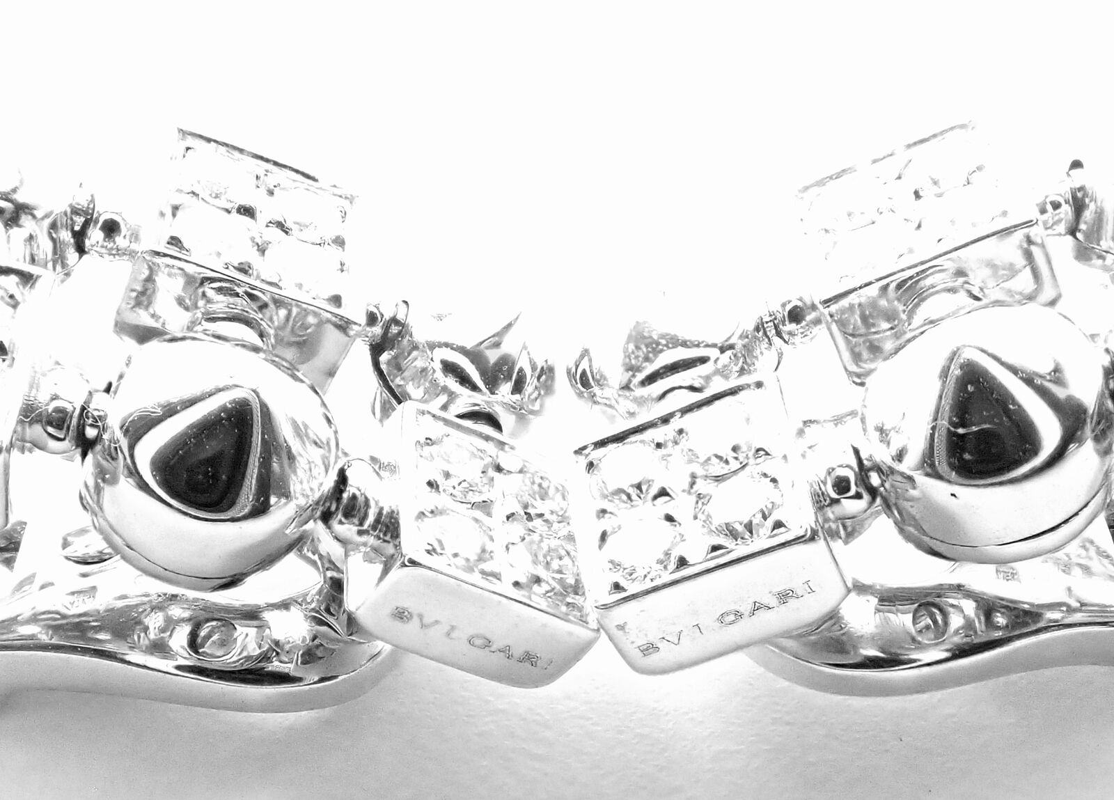 Authentic! Bulgari Bvlgari Lucea 18k White Gold Diamond Long Drop Earrings | Fortrove