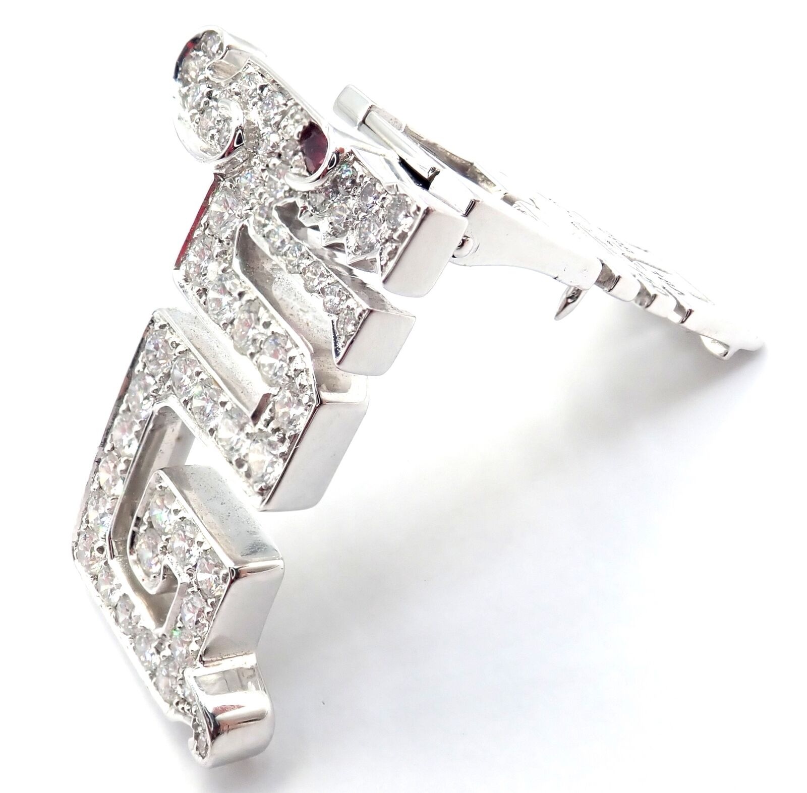 Authentic! Cartier Le Baiser Du Dragon 18k White Gold Diamond Ruby Pin Clip | Fortrove
