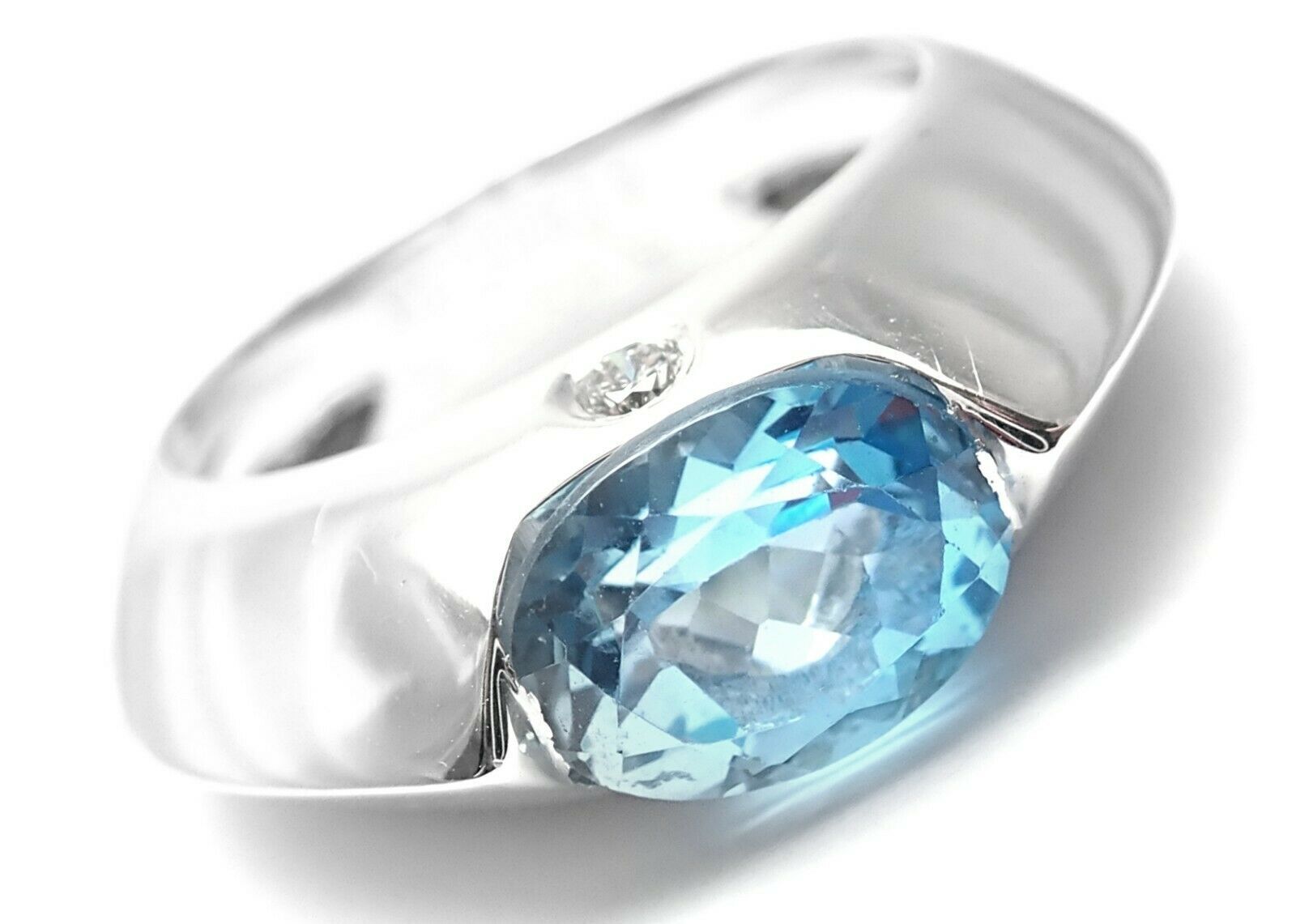Authentic! Piaget 18k White Gold Diamond Blue Topaz Modern Dome Band Ring | Fortrove